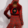 ROWAN mini casual suit in red and green plaid fabric. Natural fabrics, original design, handmade embroidery