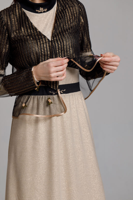 DAX tulle blouse with GOLDEN BROCADE LOOK. Natural fabrics, original design, handmade embroidery