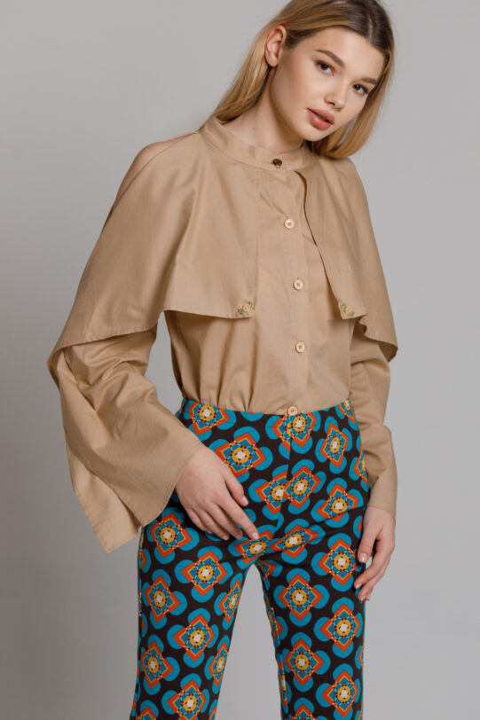 Ilaria shirt with tunic collar. Natural fabrics, original design, handmade embroidery