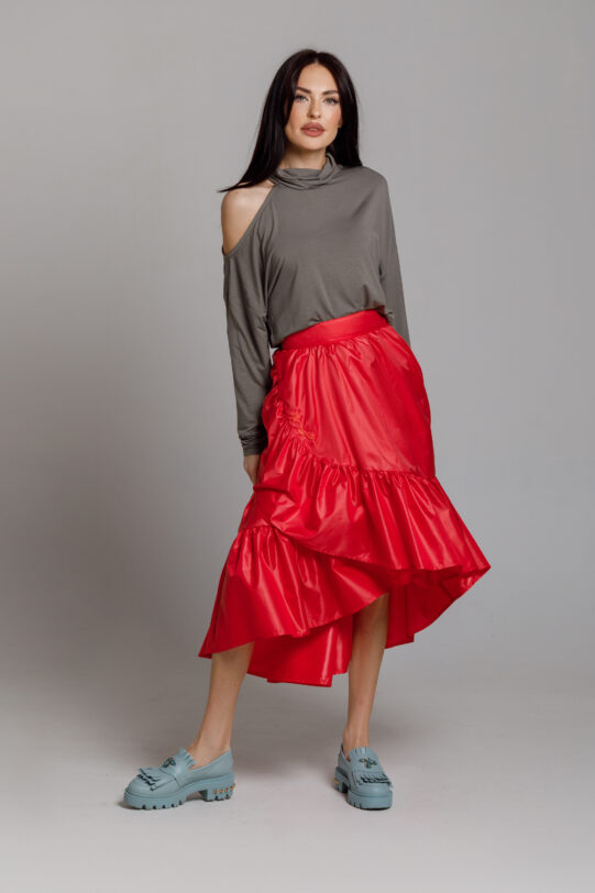 Red LAYLA skirt. Natural fabrics, original design, handmade embroidery