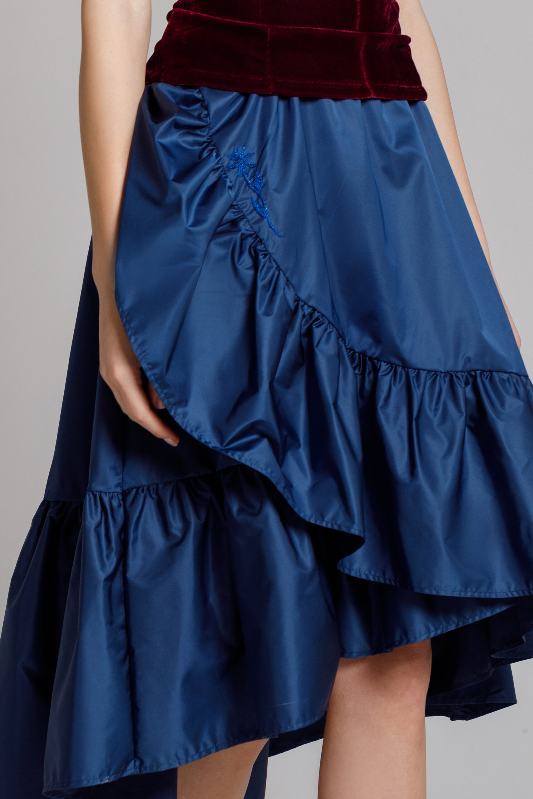 LAYLA blue skirt. Natural fabrics, original design, handmade embroidery