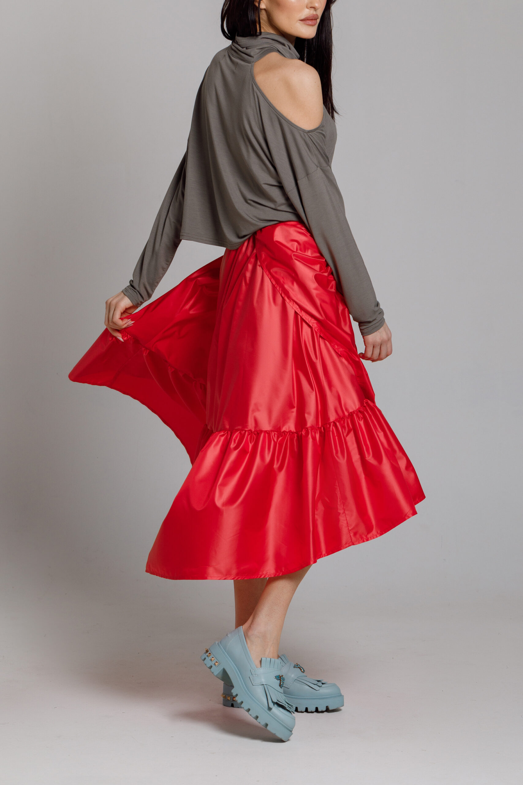 Red LAYLA skirt. Natural fabrics, original design, handmade embroidery