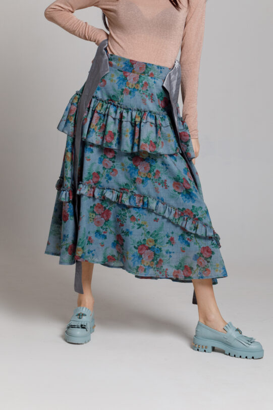 RIVER poplin skirt with ruffles. Natural fabrics, original design, handmade embroidery