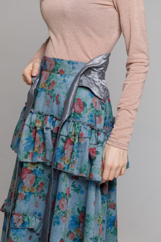 RIVER poplin skirt with ruffles. Natural fabrics, original design, handmade embroidery