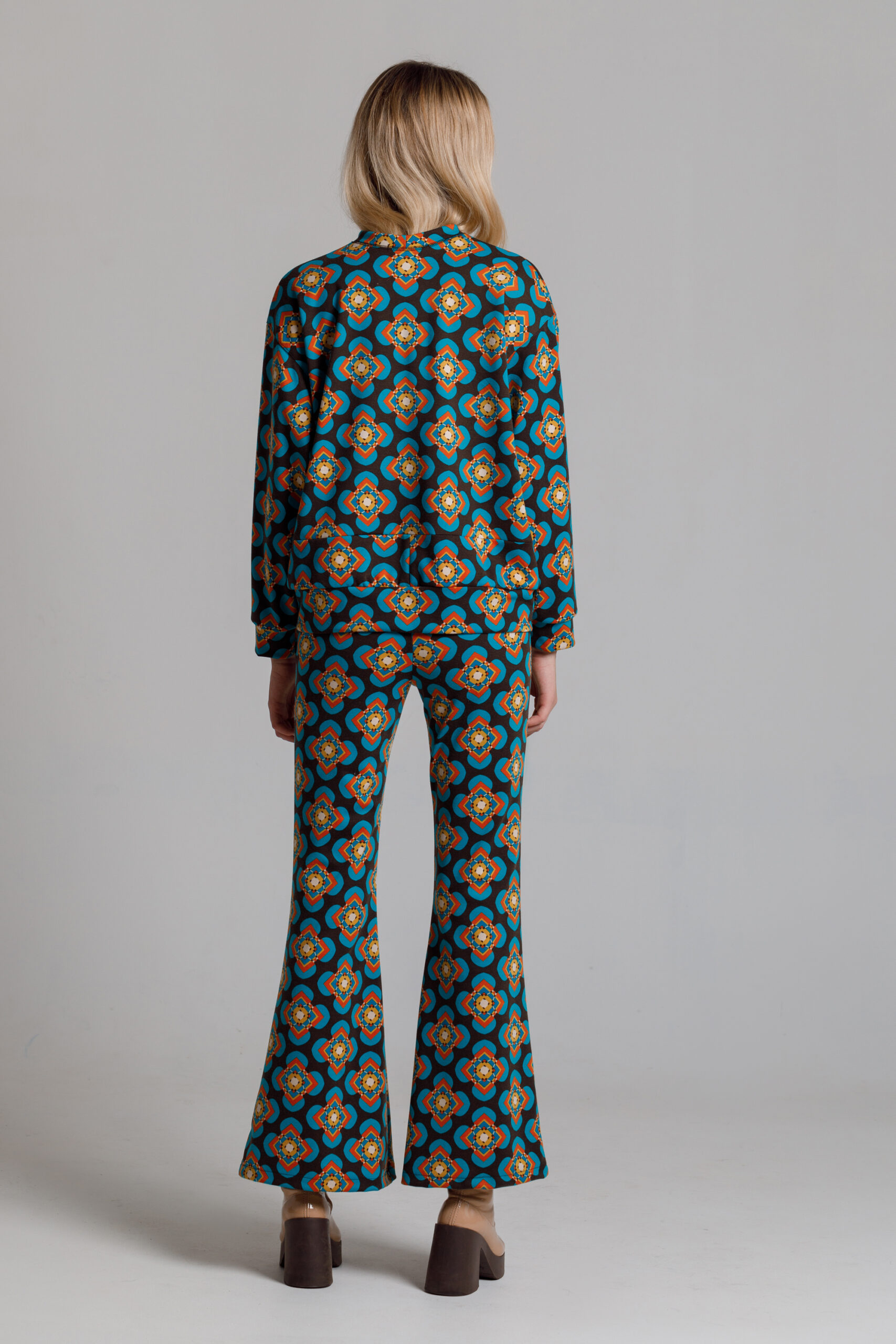 Arlo flared trousers with print. Natural fabrics, original design, handmade embroidery