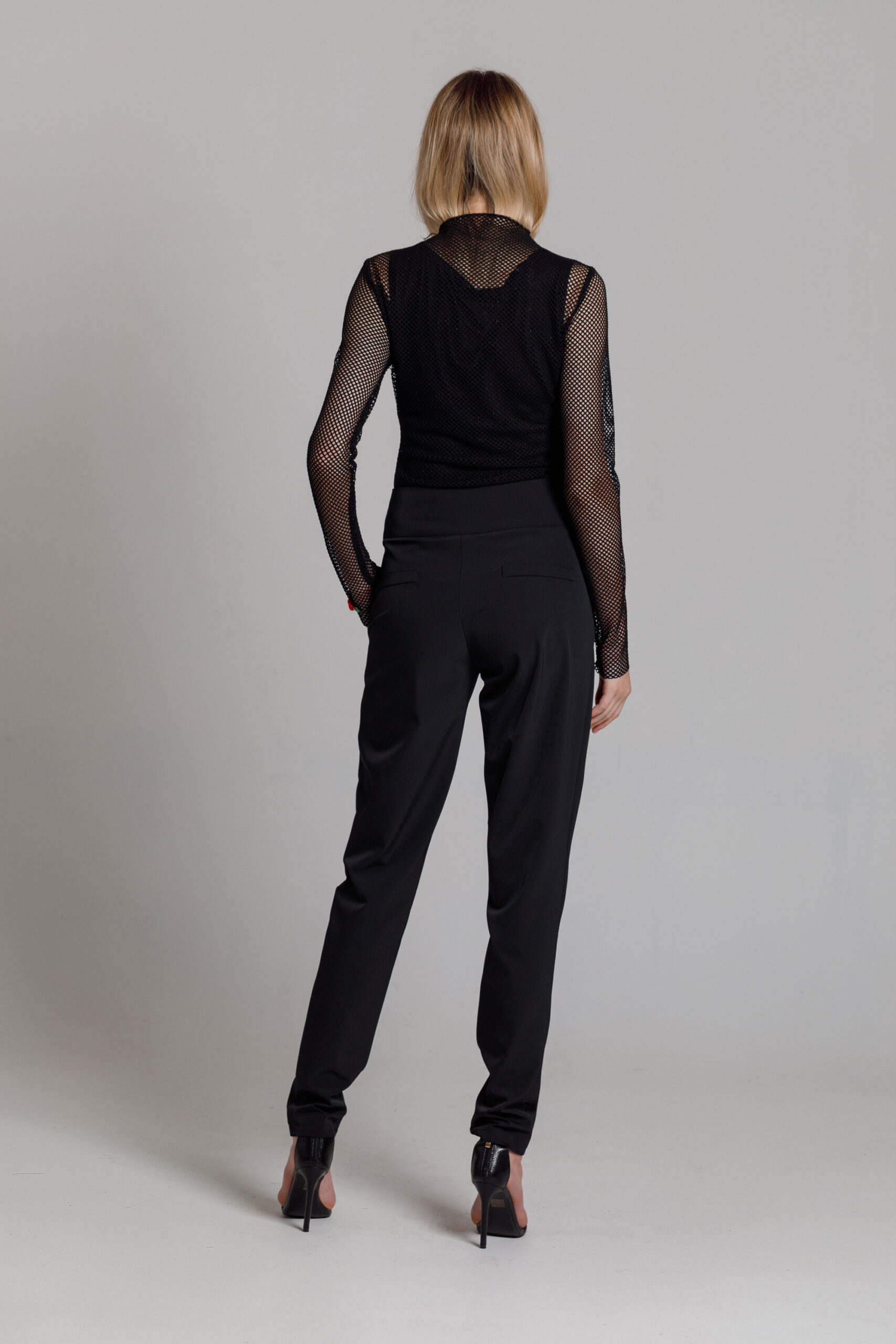 Pantalon LEONARD elegant negru. Materiale naturale, design unicat, cu broderie si aplicatii handmade