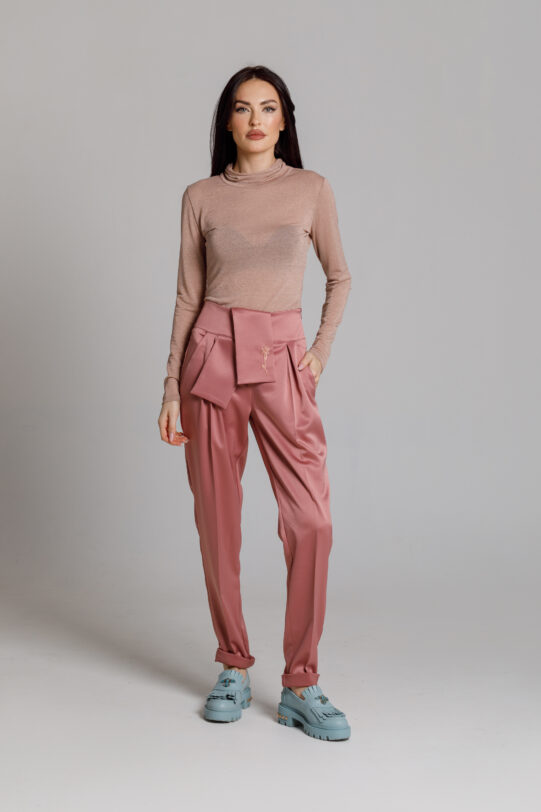 LEONARD pants in pink tercot. Natural fabrics, original design, handmade embroidery