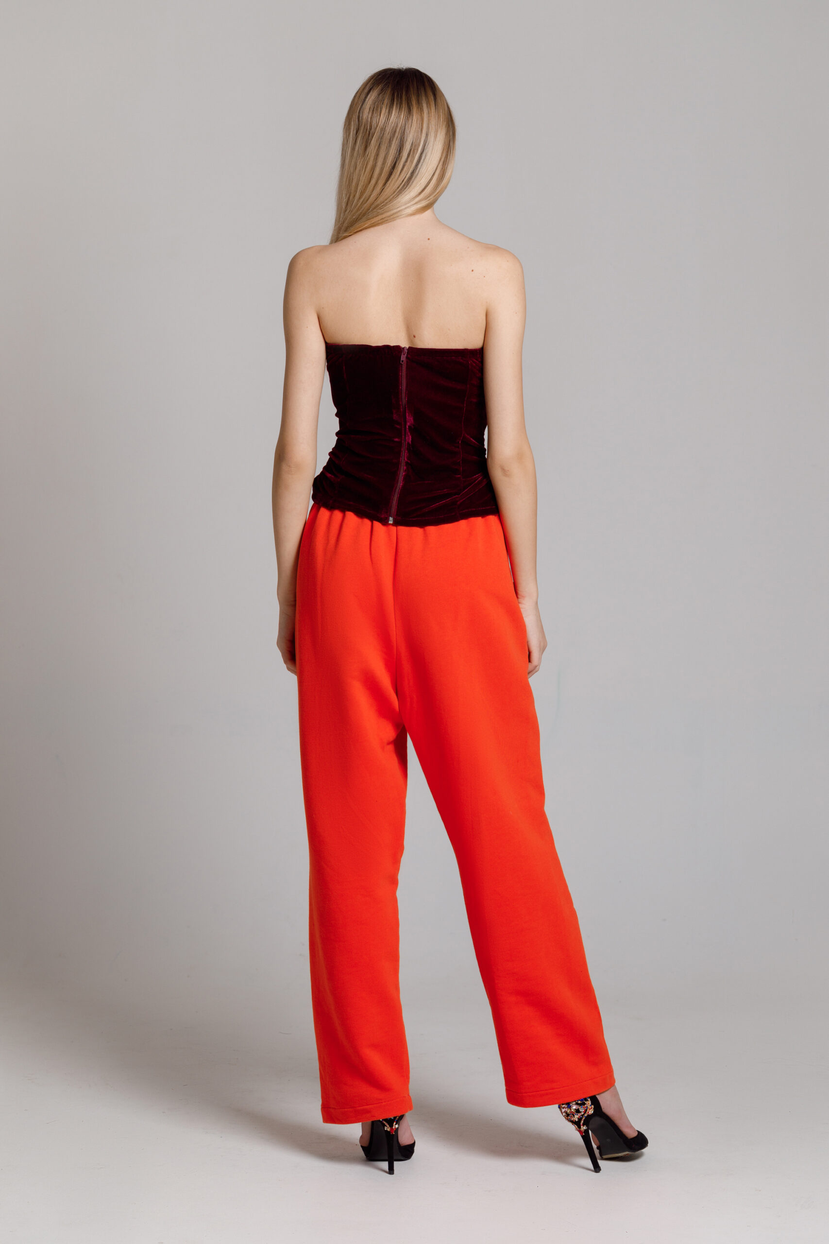 MARS orange trousers. Natural fabrics, original design, handmade embroidery
