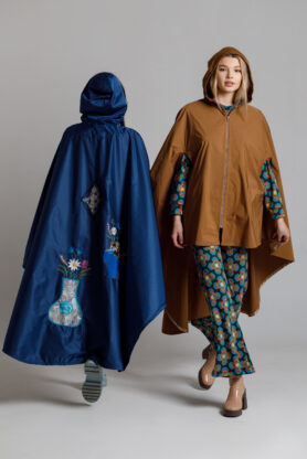 DORIS blue plush and veil JACKET. Natural fabrics, original design, handmade embroidery