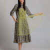 Flora checkered dress with tulle ornament. Natural fabrics, original design, handmade embroidery