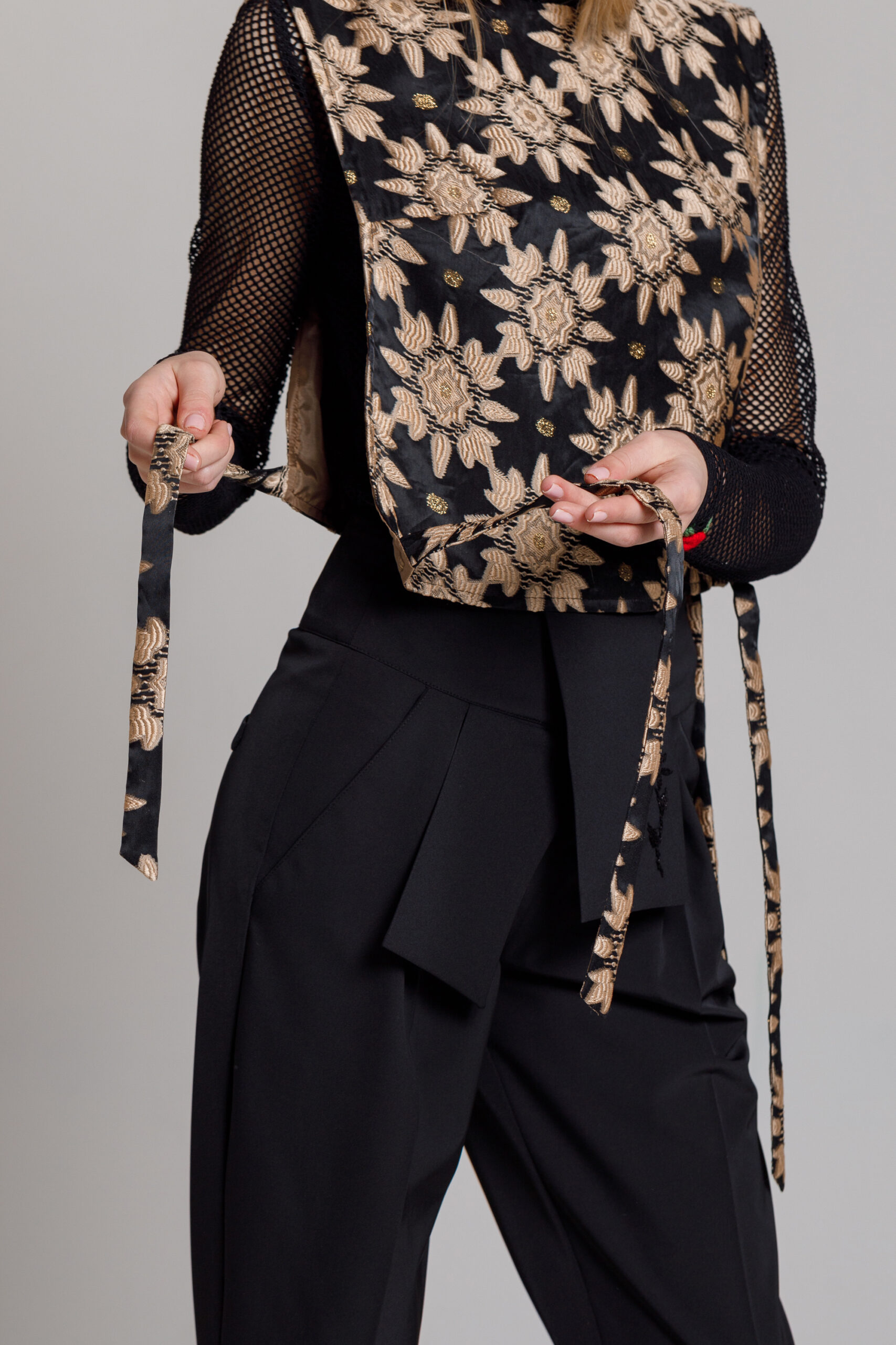 LORA floral jacquard fabric vest. Natural fabrics, original design, handmade embroidery