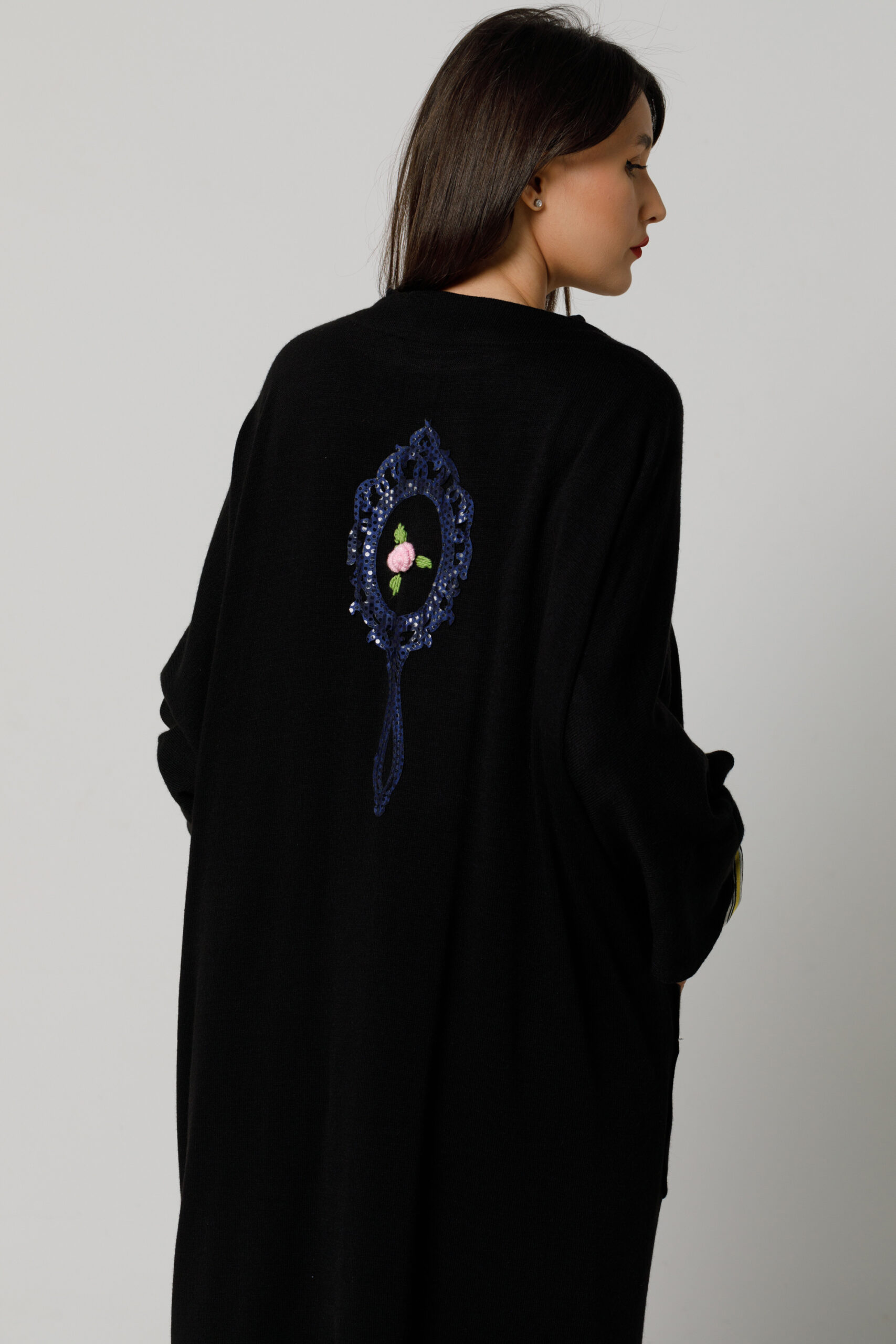 DENNY casual jersey poncho with embroidery. Natural fabrics, original design, handmade embroidery