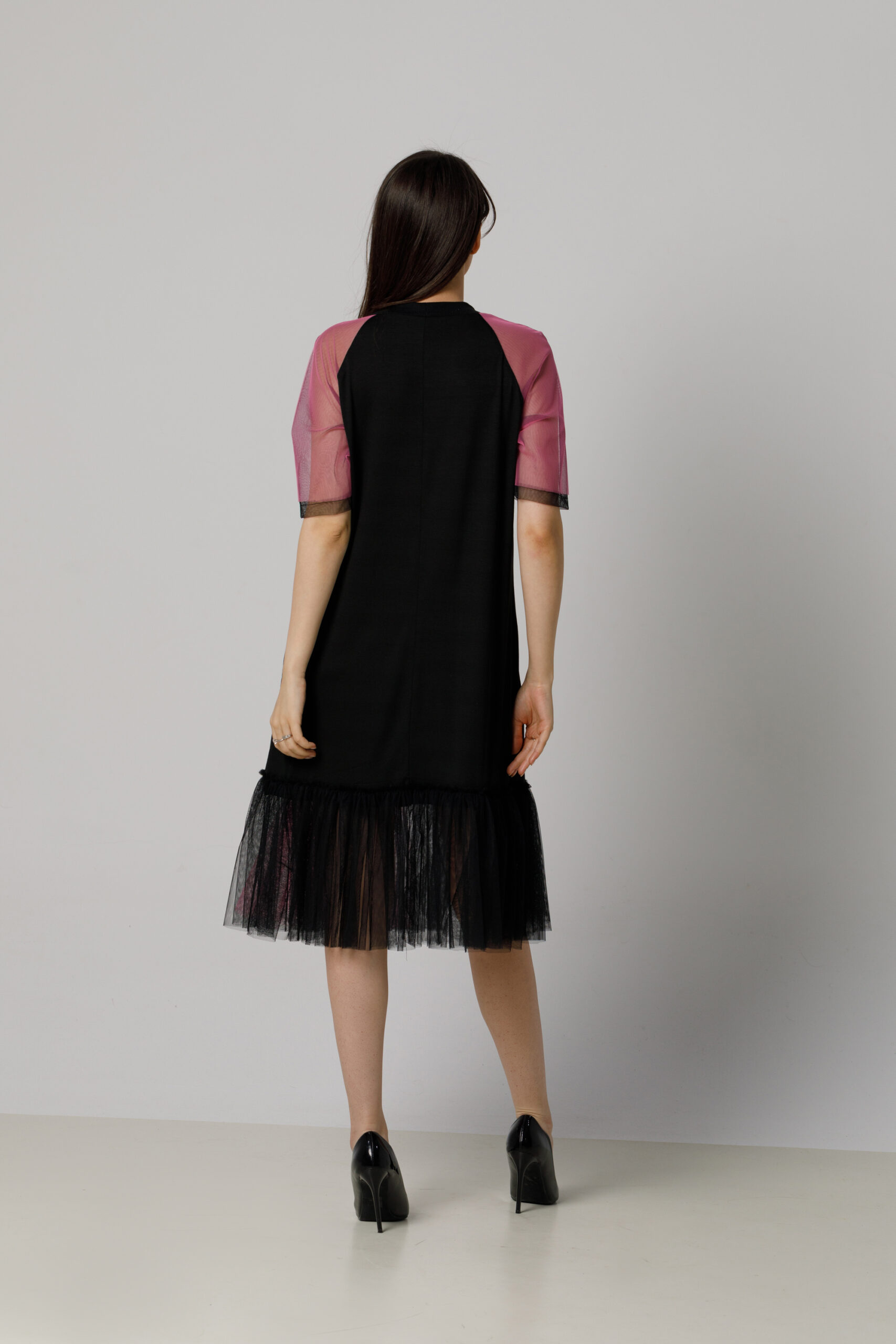 AVIVA casual dress with tulle ruffle. Natural fabrics, original design, handmade embroidery