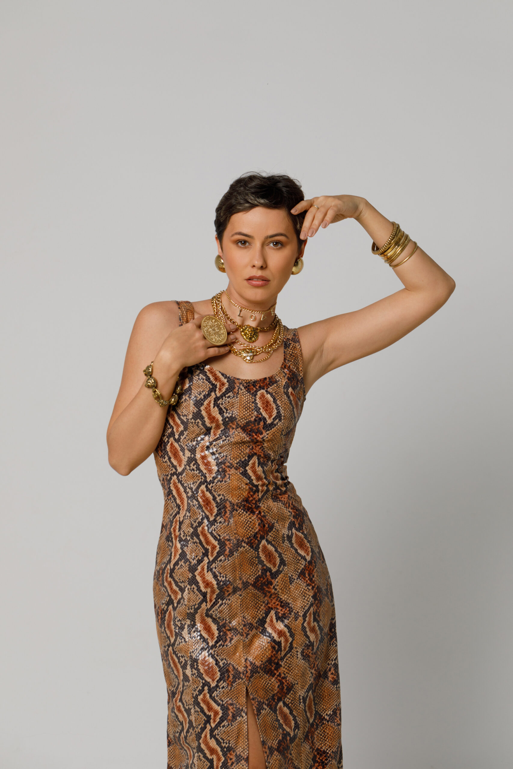 NOELIA Elegant snakeskin dress. Natural fabrics, original design, handmade embroidery