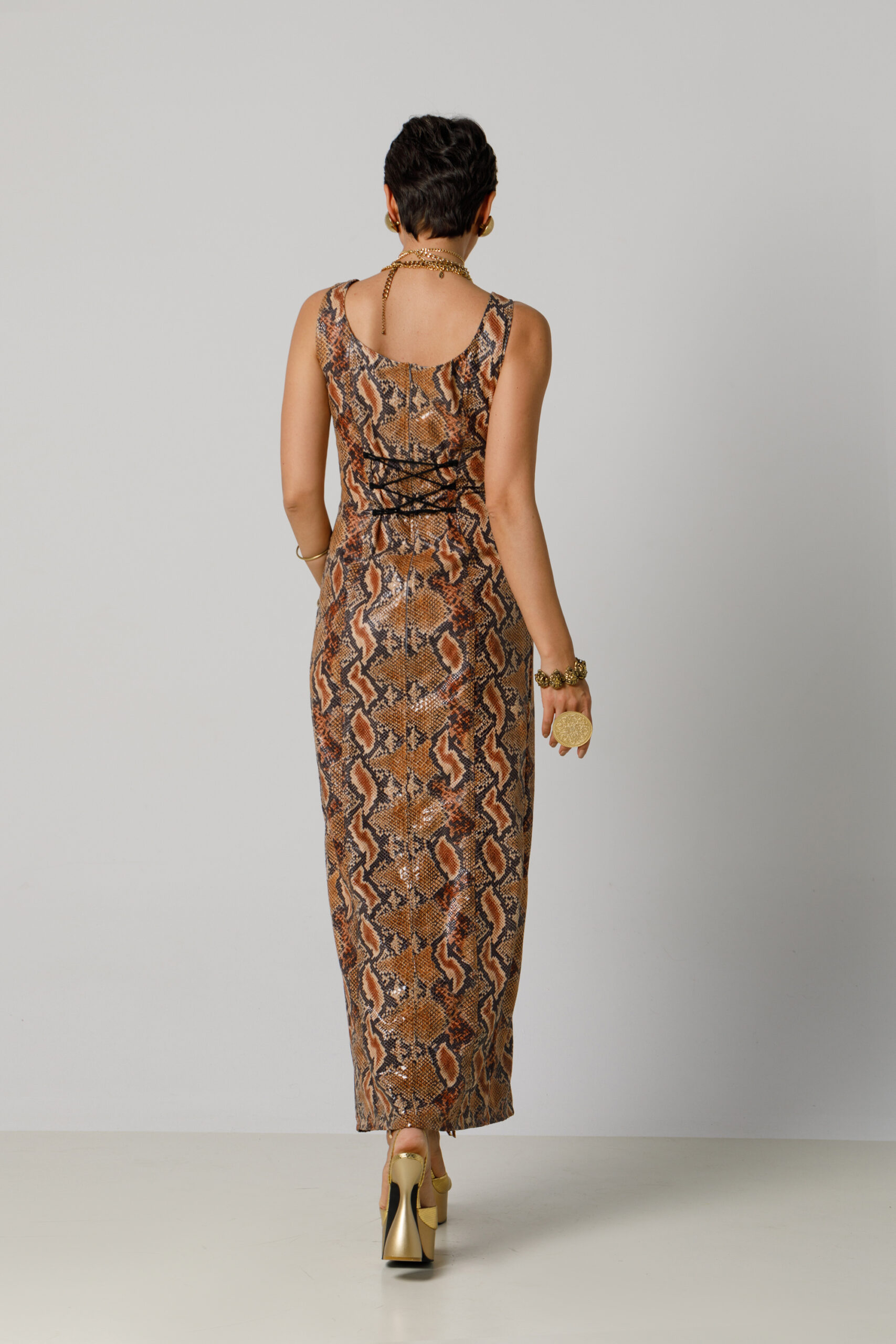NOELIA Elegant snakeskin dress. Natural fabrics, original design, handmade embroidery