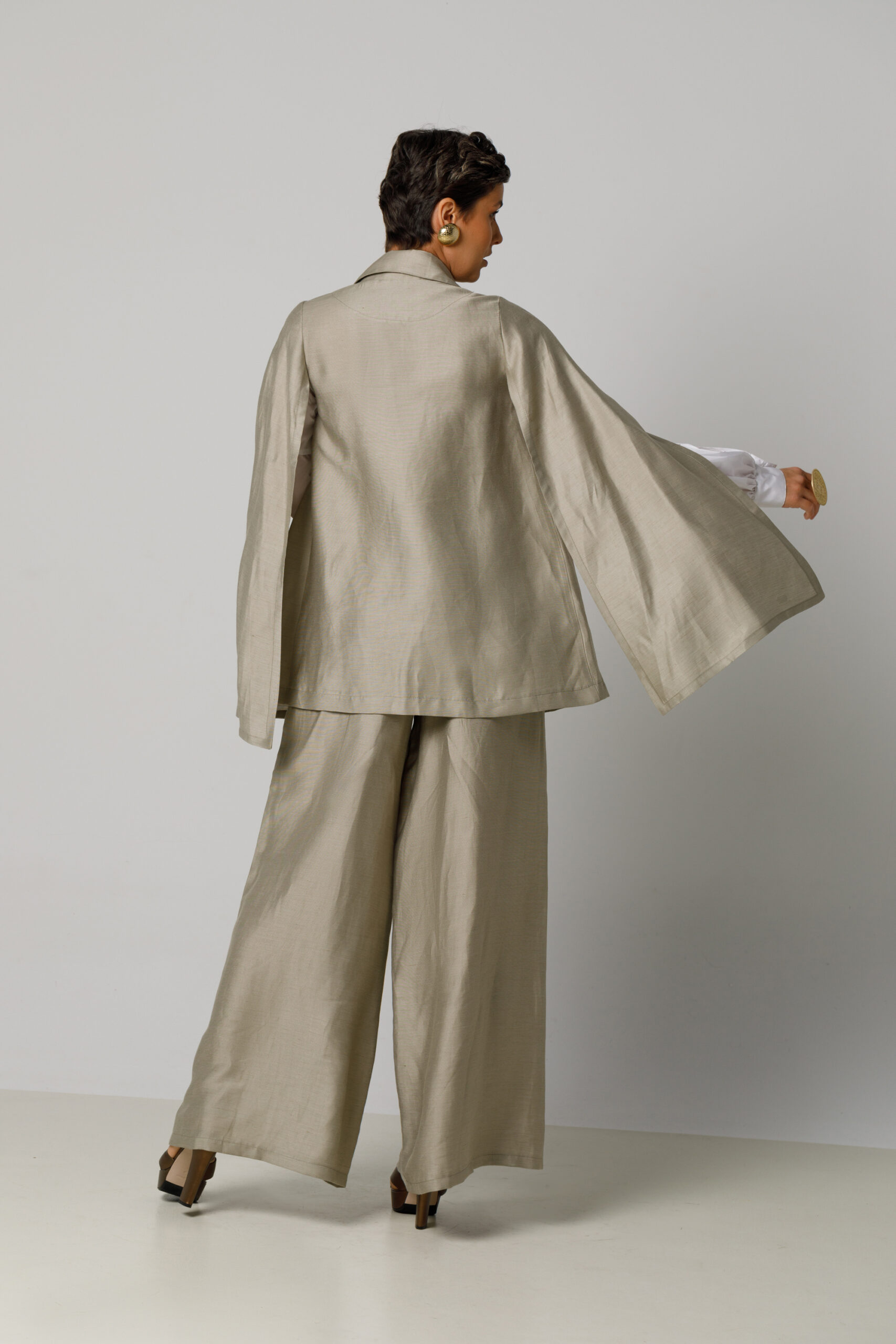 ABBY statement linen jacket with bow detail. Natural fabrics, original design, handmade embroidery