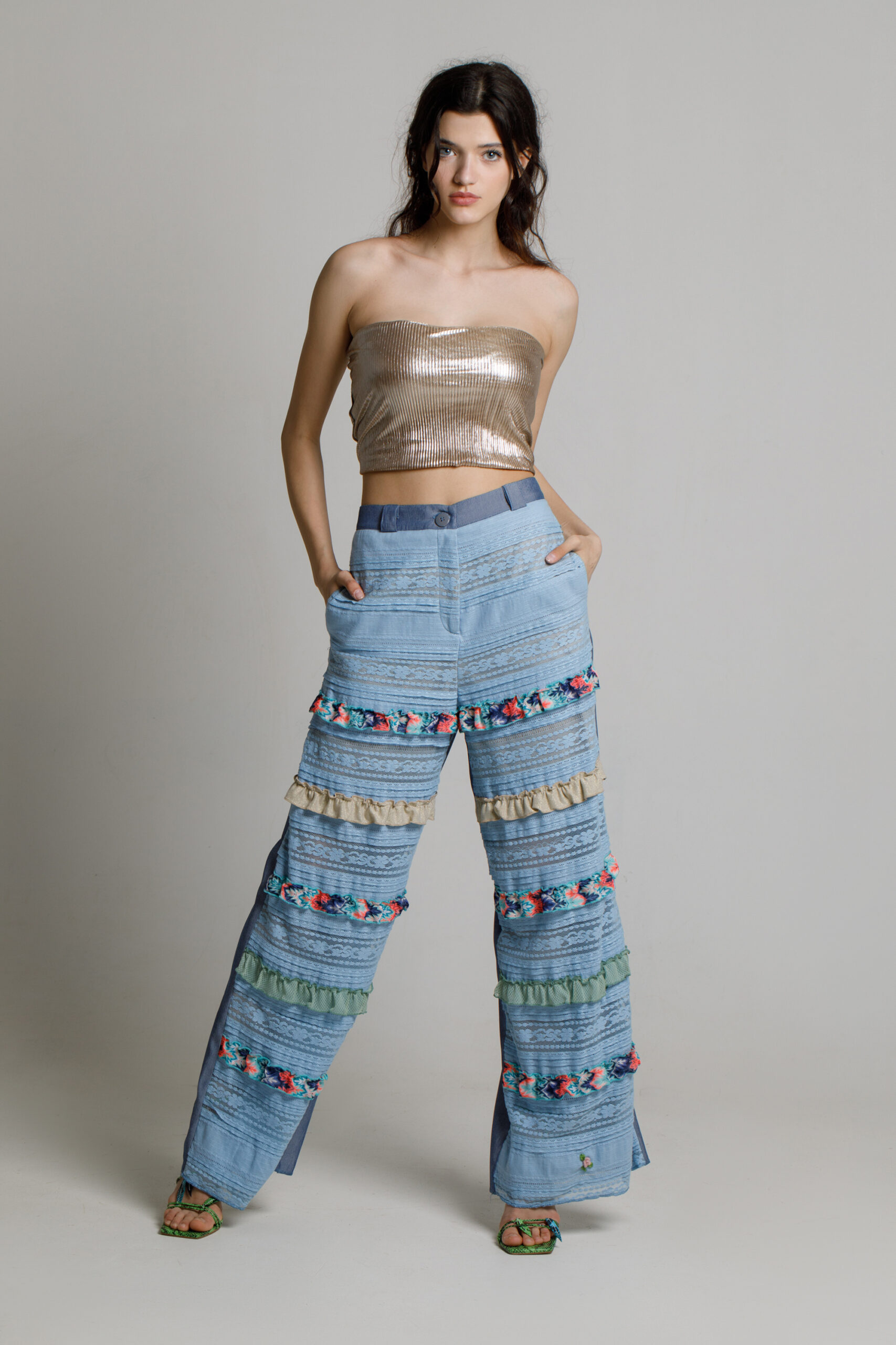 OPAL jeans and lace pants. Natural fabrics, original design, handmade embroidery