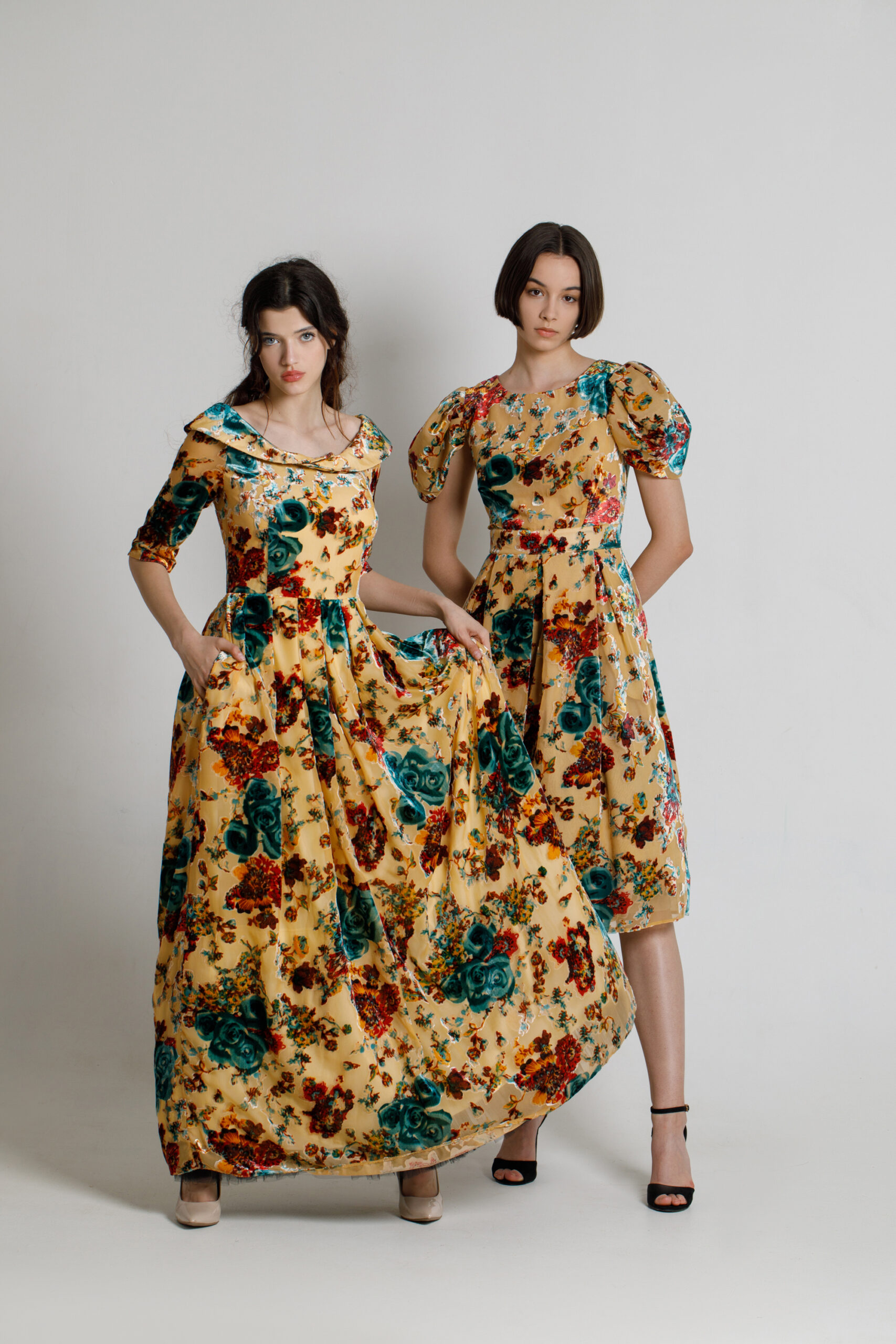 MING elegant velvet dress. Natural fabrics, original design, handmade embroidery