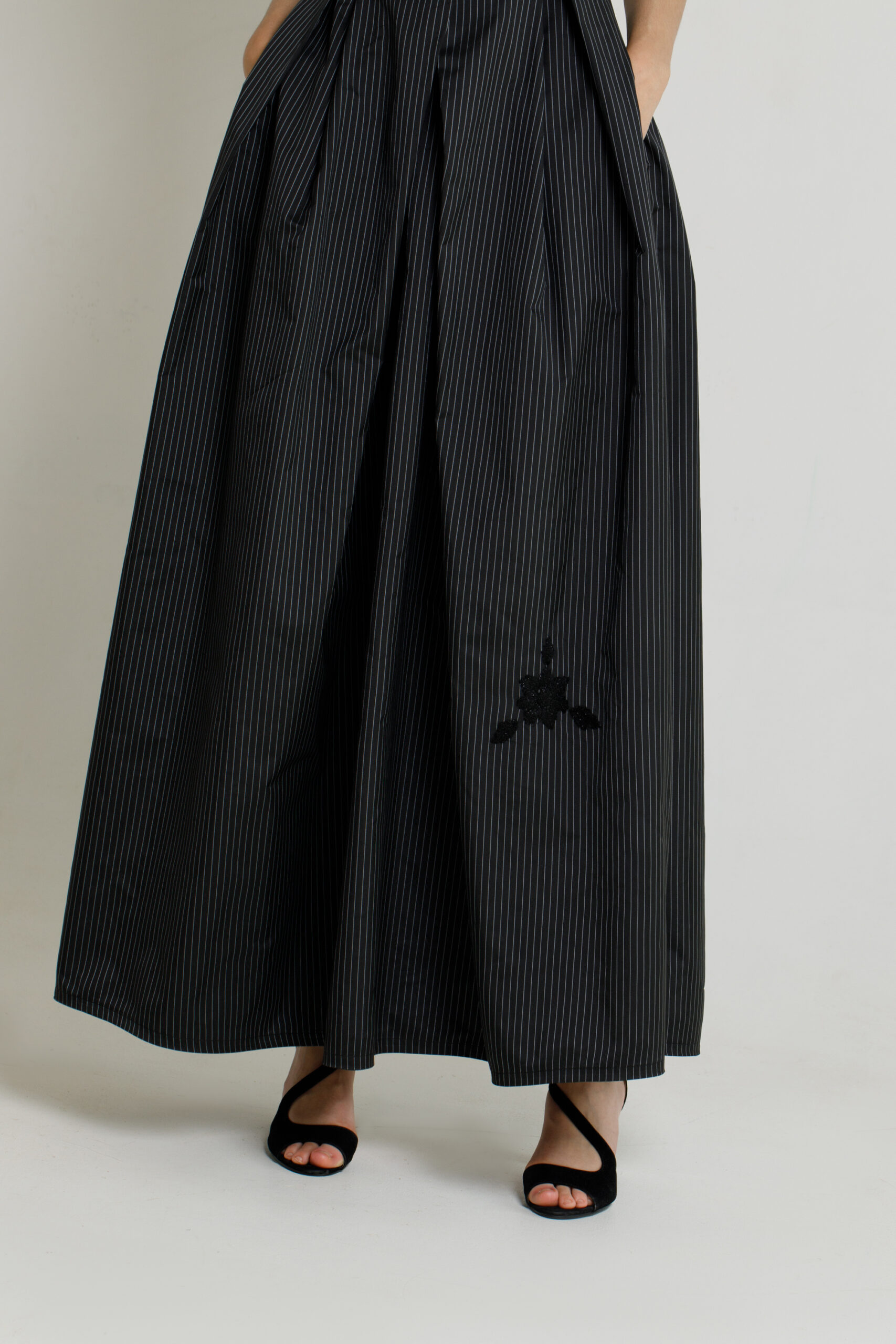 CHLOE elegant black taffeta and organza dress. Natural fabrics, original design, handmade embroidery