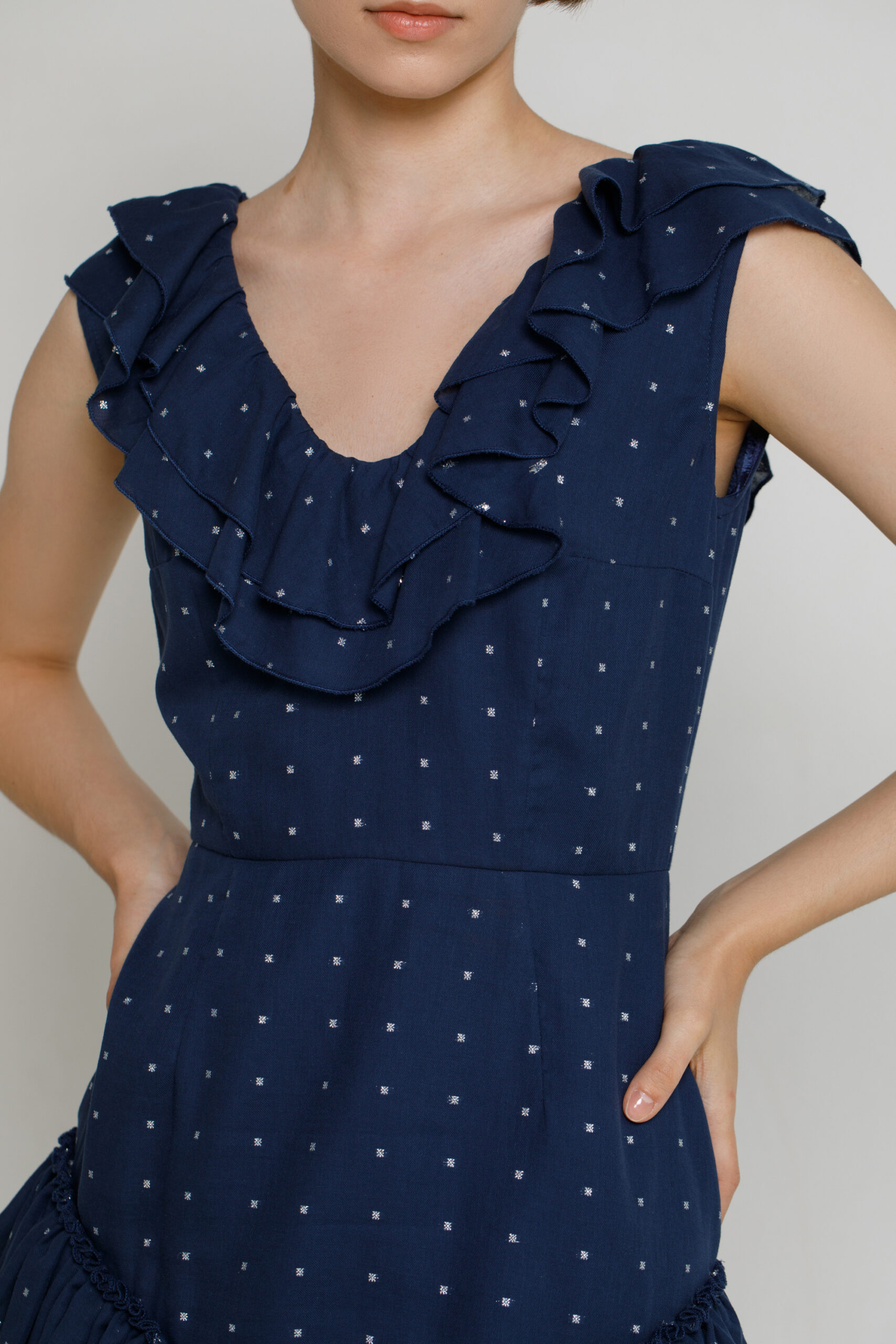 LOVIN 23 casual poplin dress with ruffles. Natural fabrics, original design, handmade embroidery