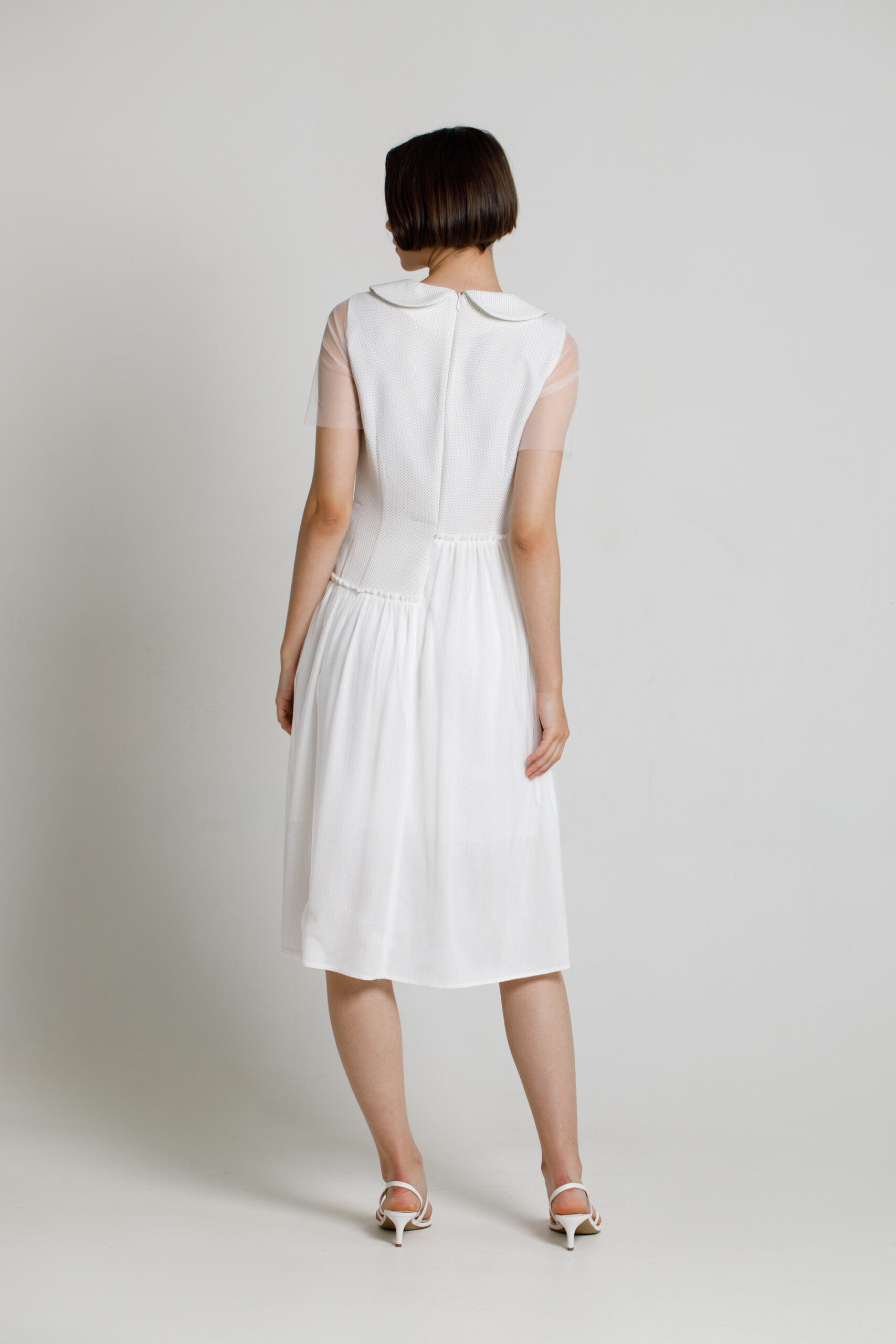 PALMA casual white asymmetric dress. Natural fabrics, original design, handmade embroidery