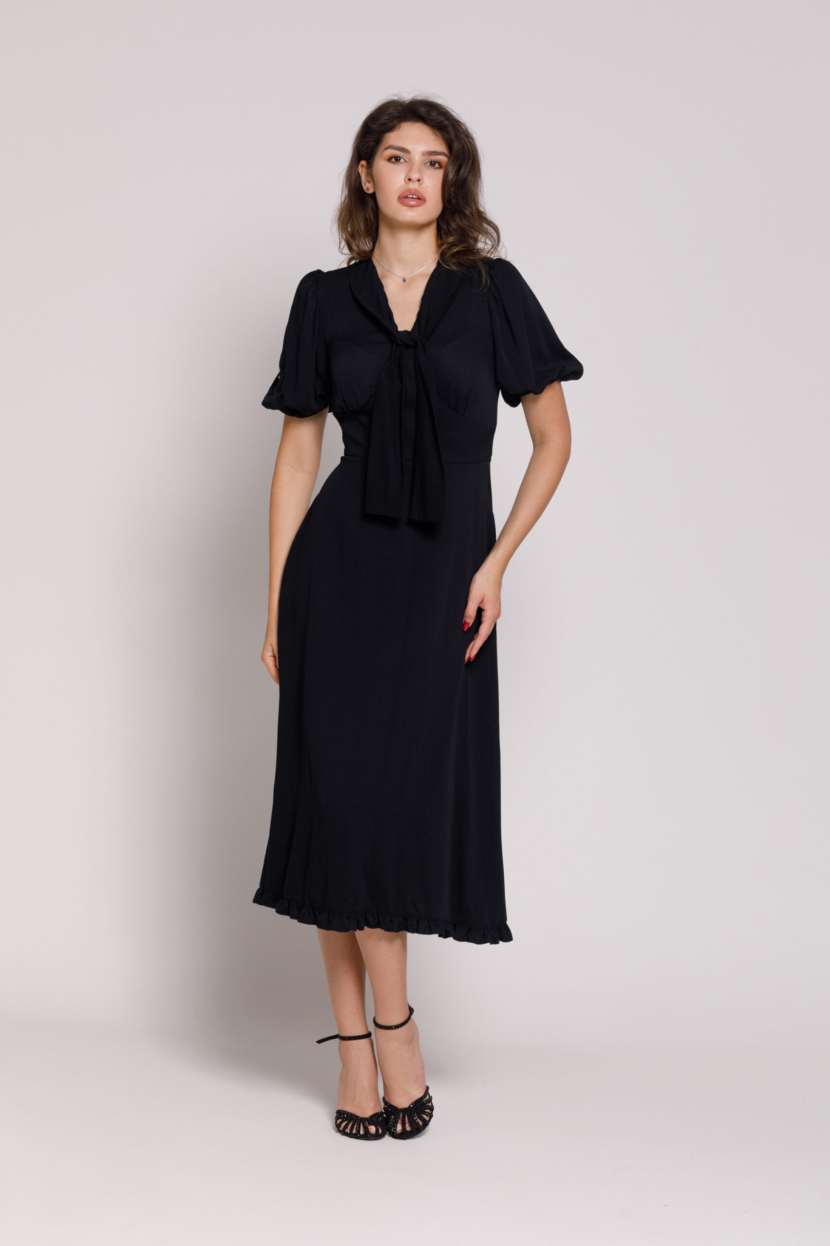 NOLA Casual black viscose dress. Natural fabrics, original design, handmade embroidery
