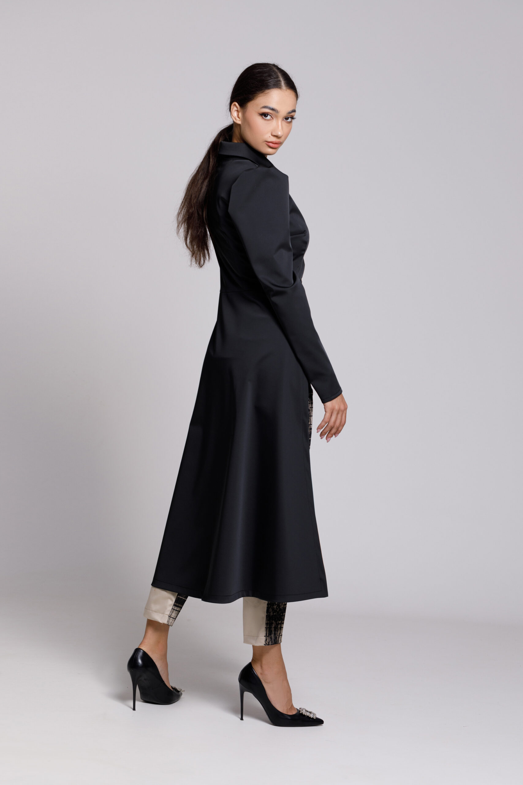 KENZO elegant black tailcoat type jacket. Natural fabrics, original design, handmade embroidery