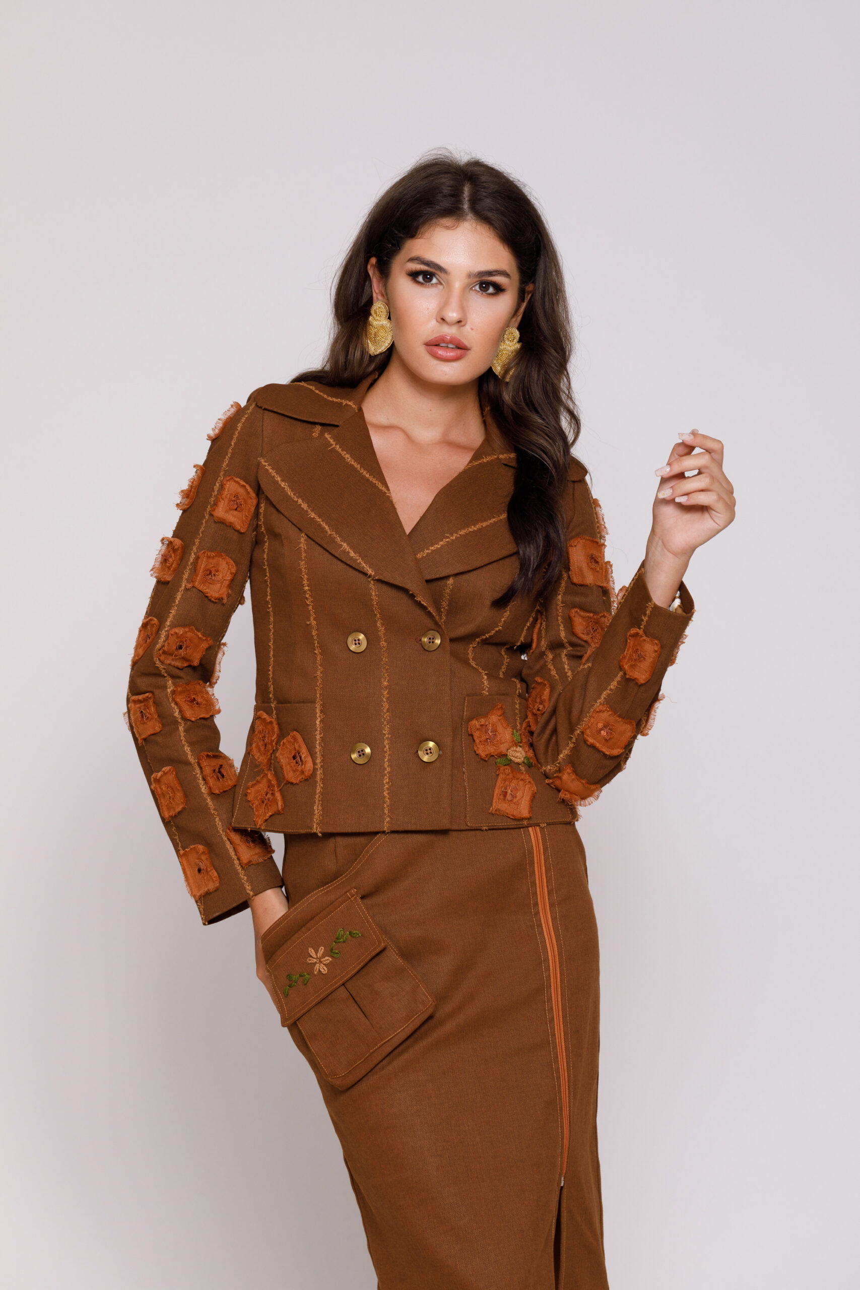 DORA Elegant jacket with linen applications and sequins. Natural fabrics, original design, handmade embroidery