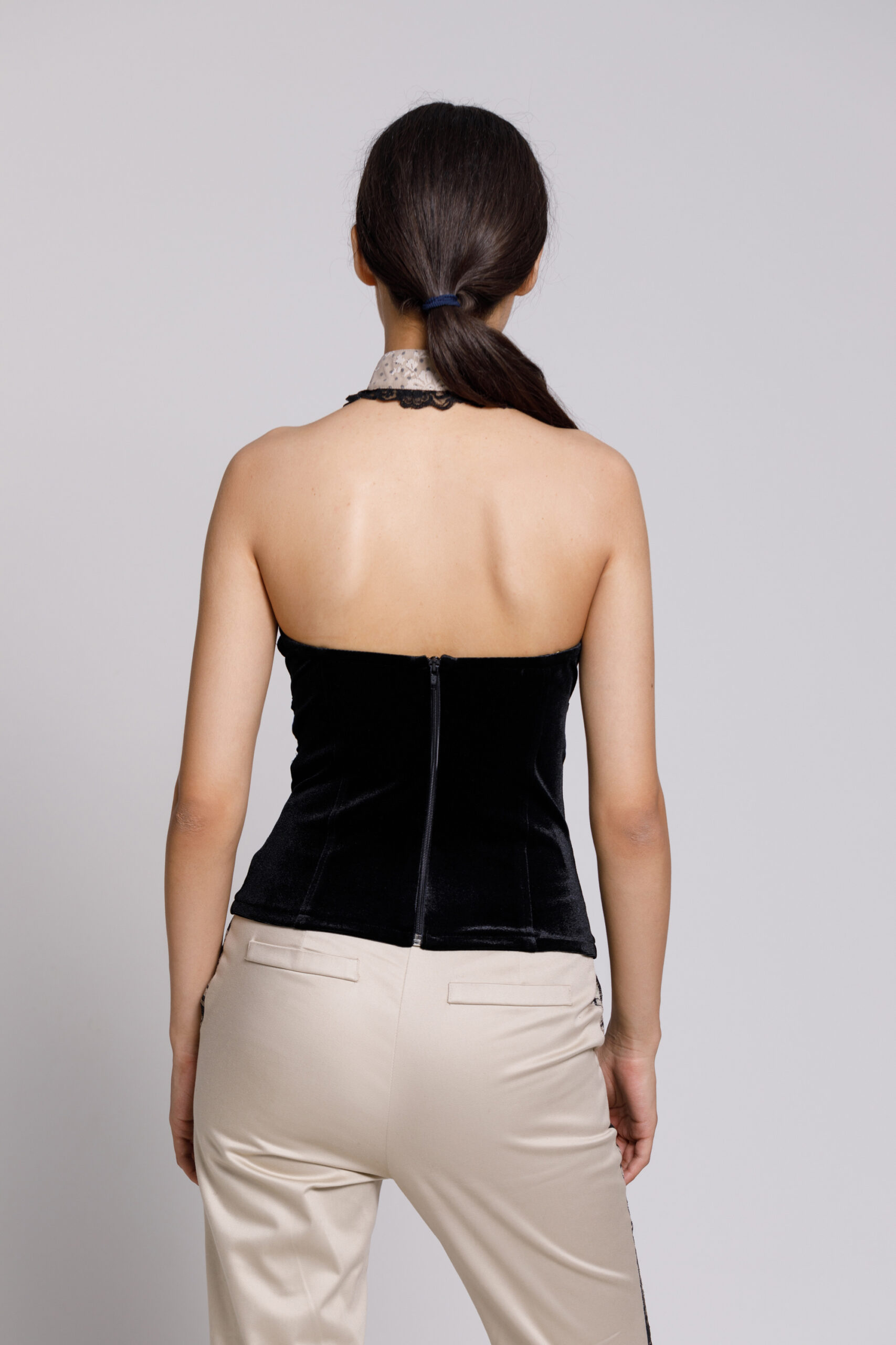VELVET Elegant corset made of black velvet. Natural fabrics, original design, handmade embroidery