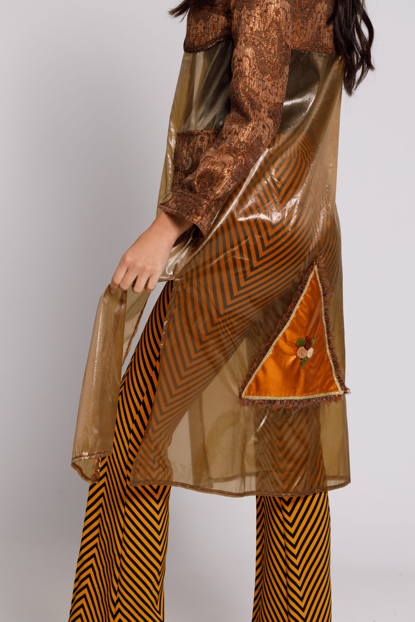 DORIS casual in copper brocade and organza Jacket. Natural fabrics, original design, handmade embroidery