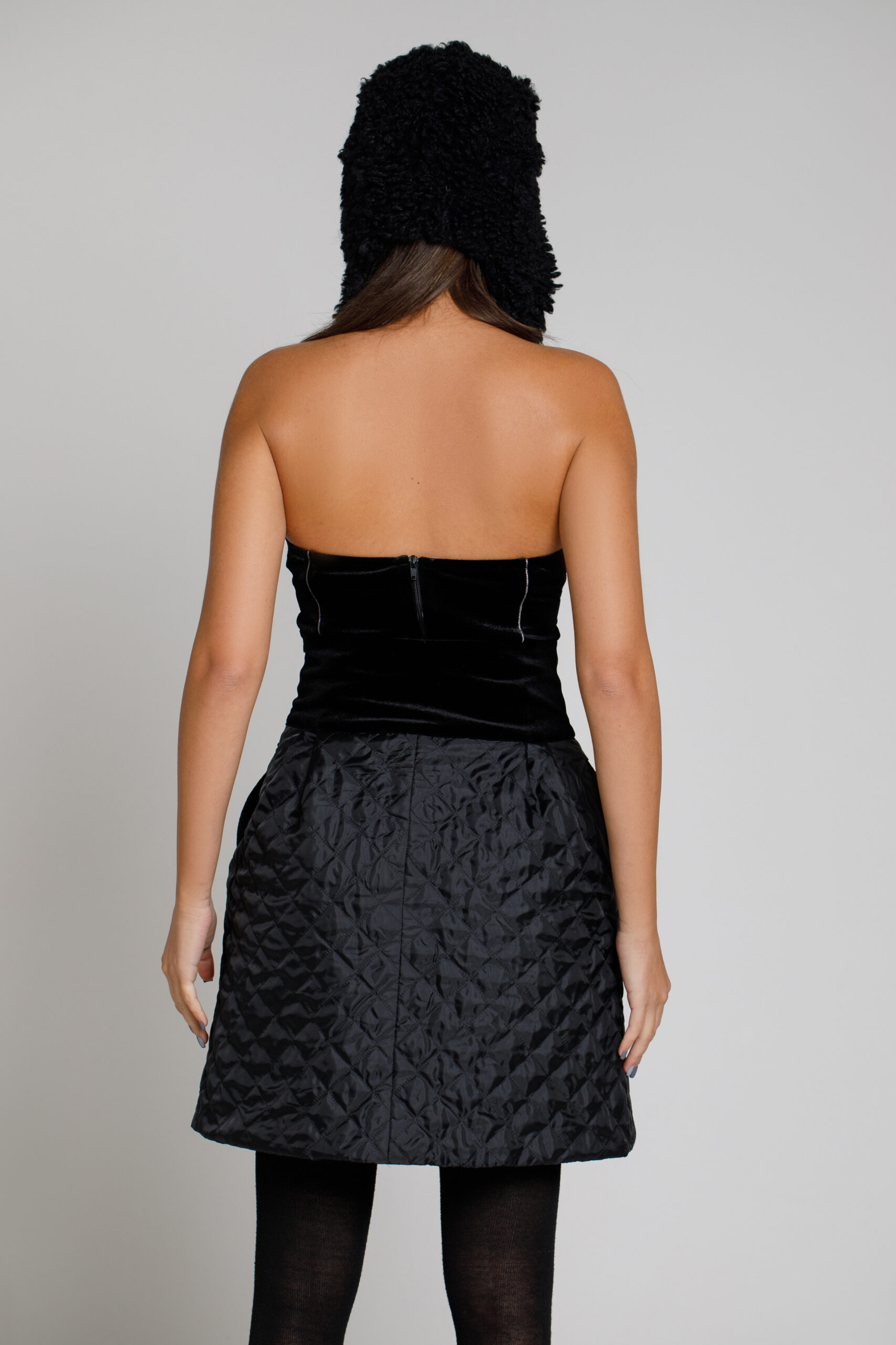 HEBA skirt in black quilted and velvet. Natural fabrics, original design, handmade embroidery