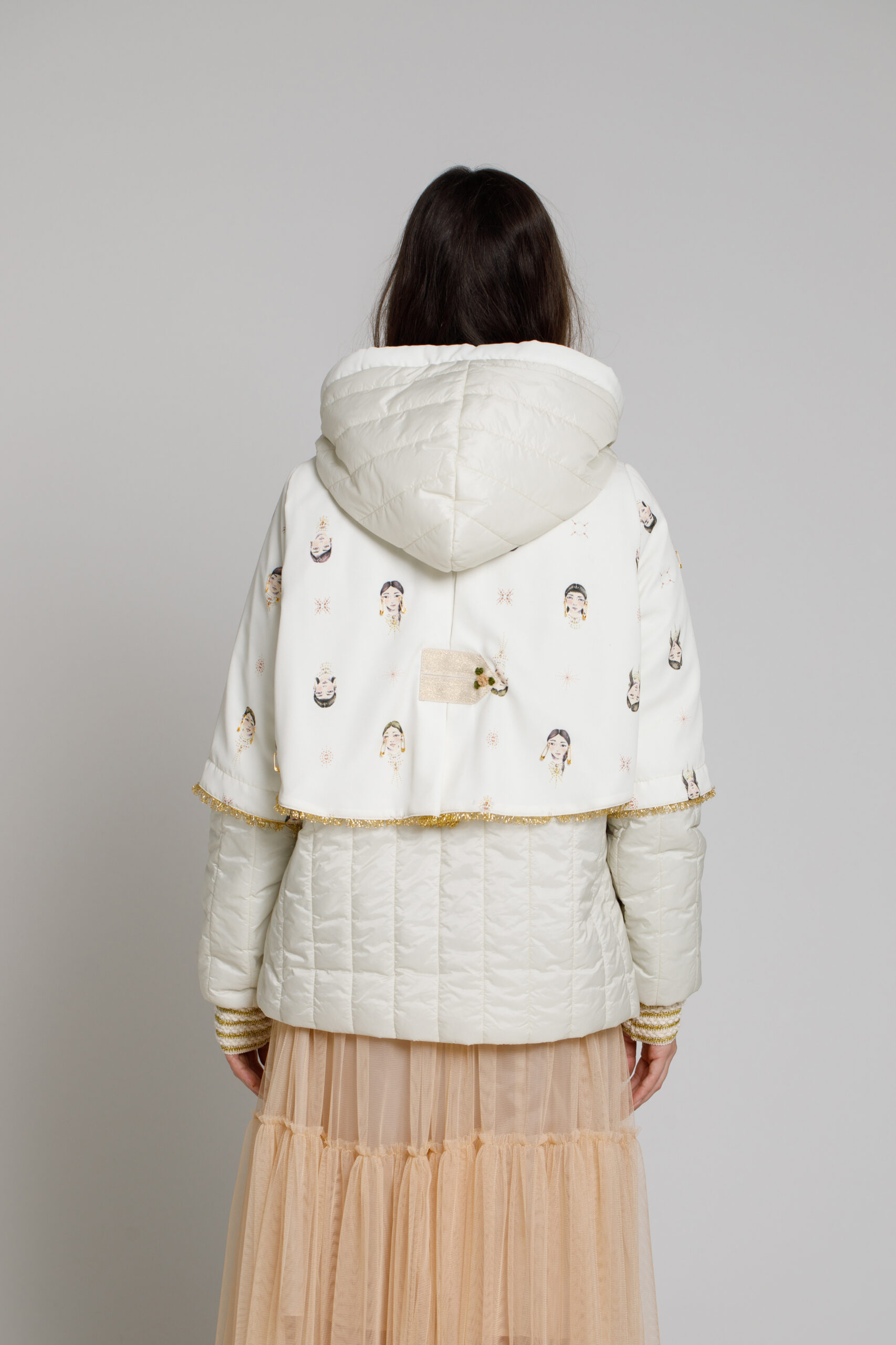 GALATEA cream quilted jacket. Natural fabrics, original design, handmade embroidery