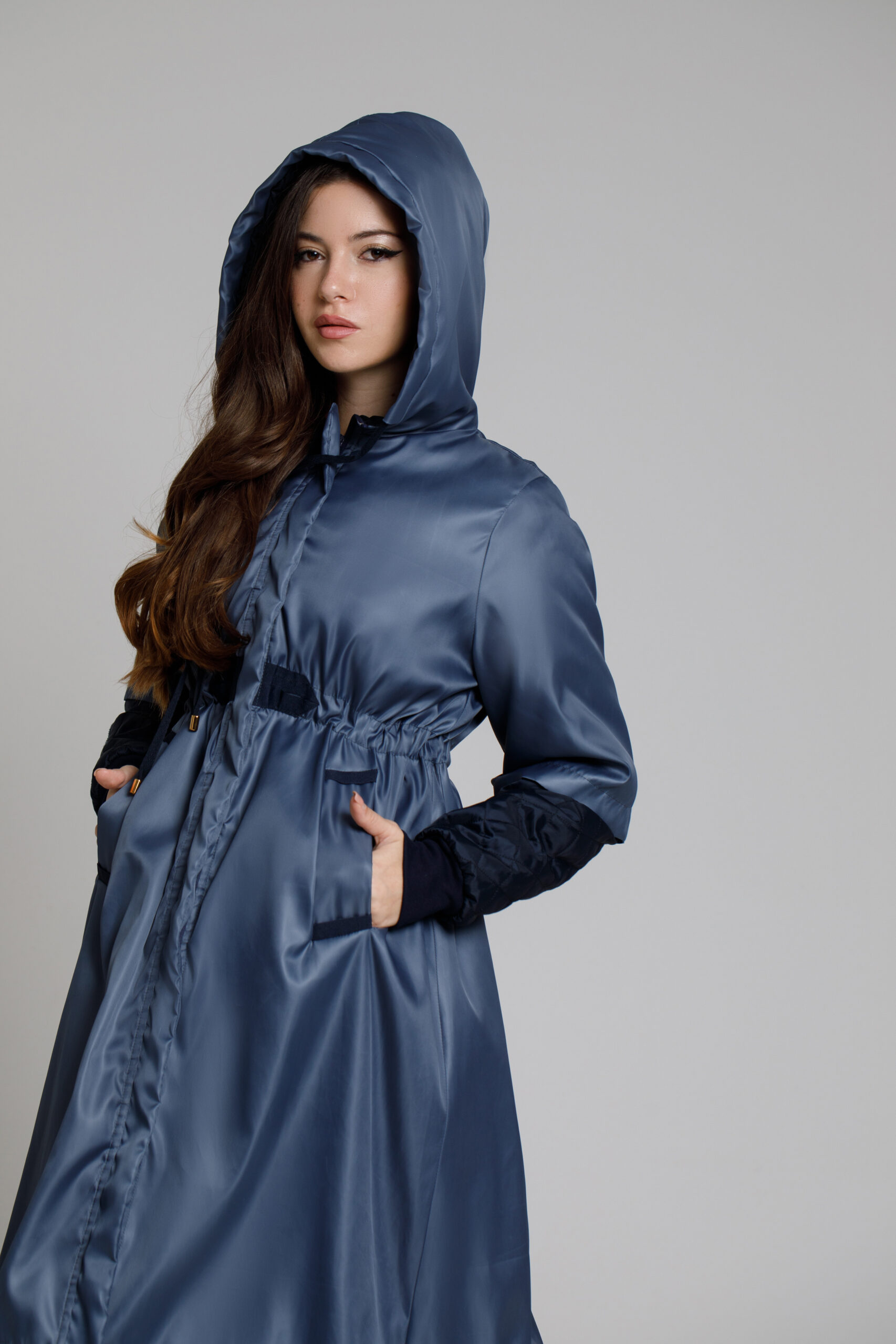 ZURY navy blue quilted overcoat. Natural fabrics, original design, handmade embroidery