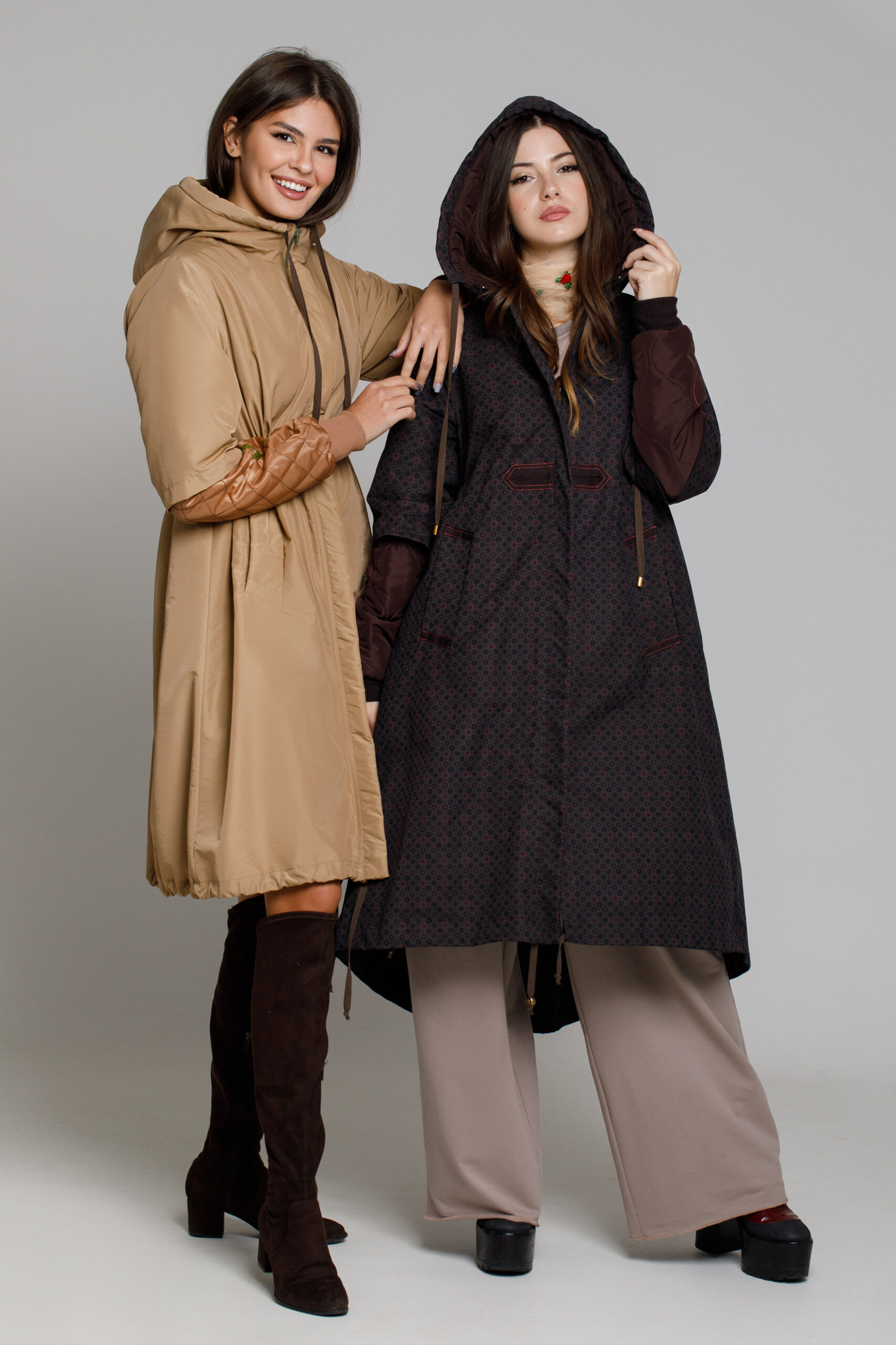 ZURY quilted capuccino overcoat. Natural fabrics, original design, handmade embroidery