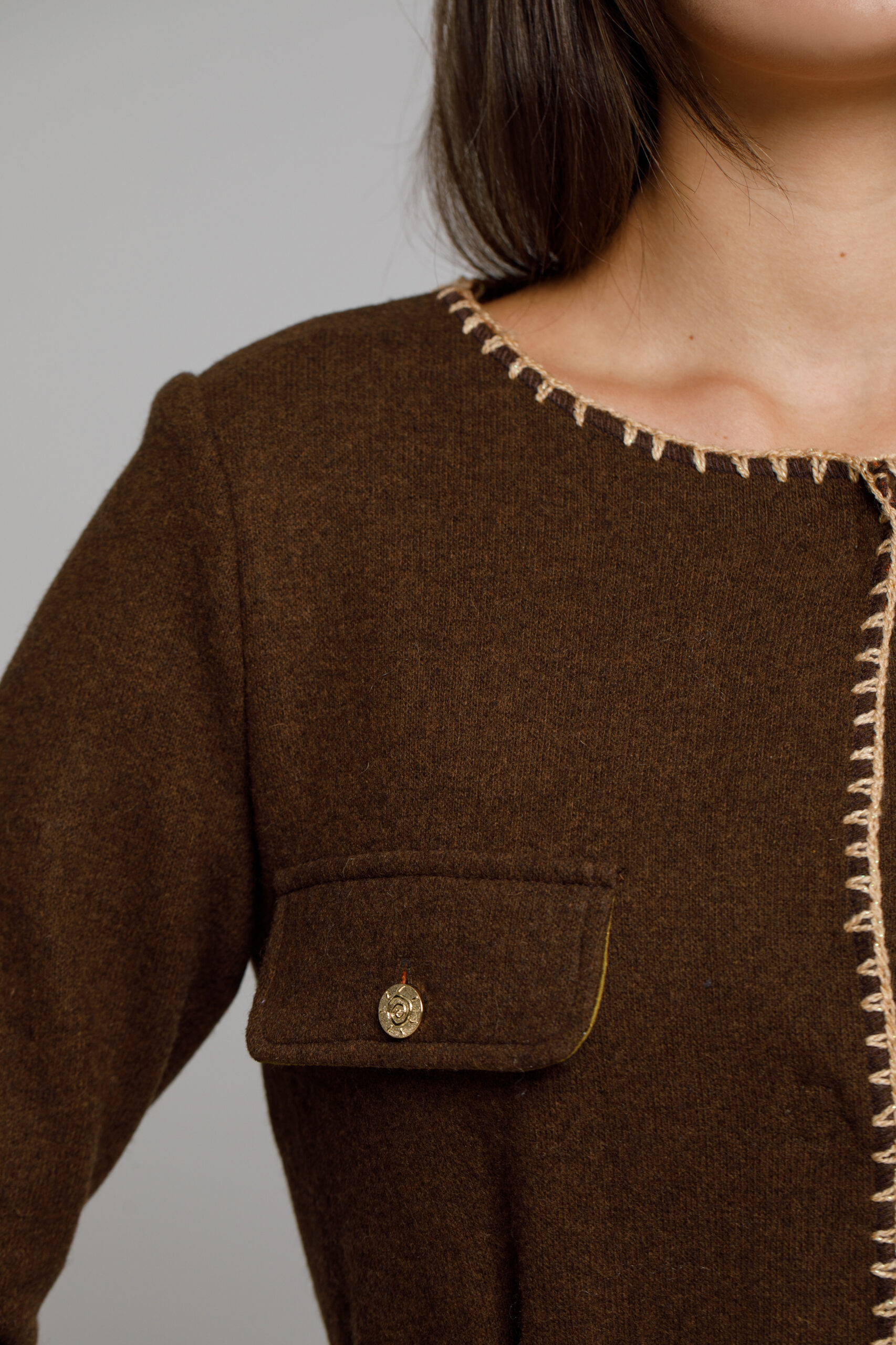 Jacket - HARMONY sweater made of brown fabric. Natural fabrics, original design, handmade embroidery