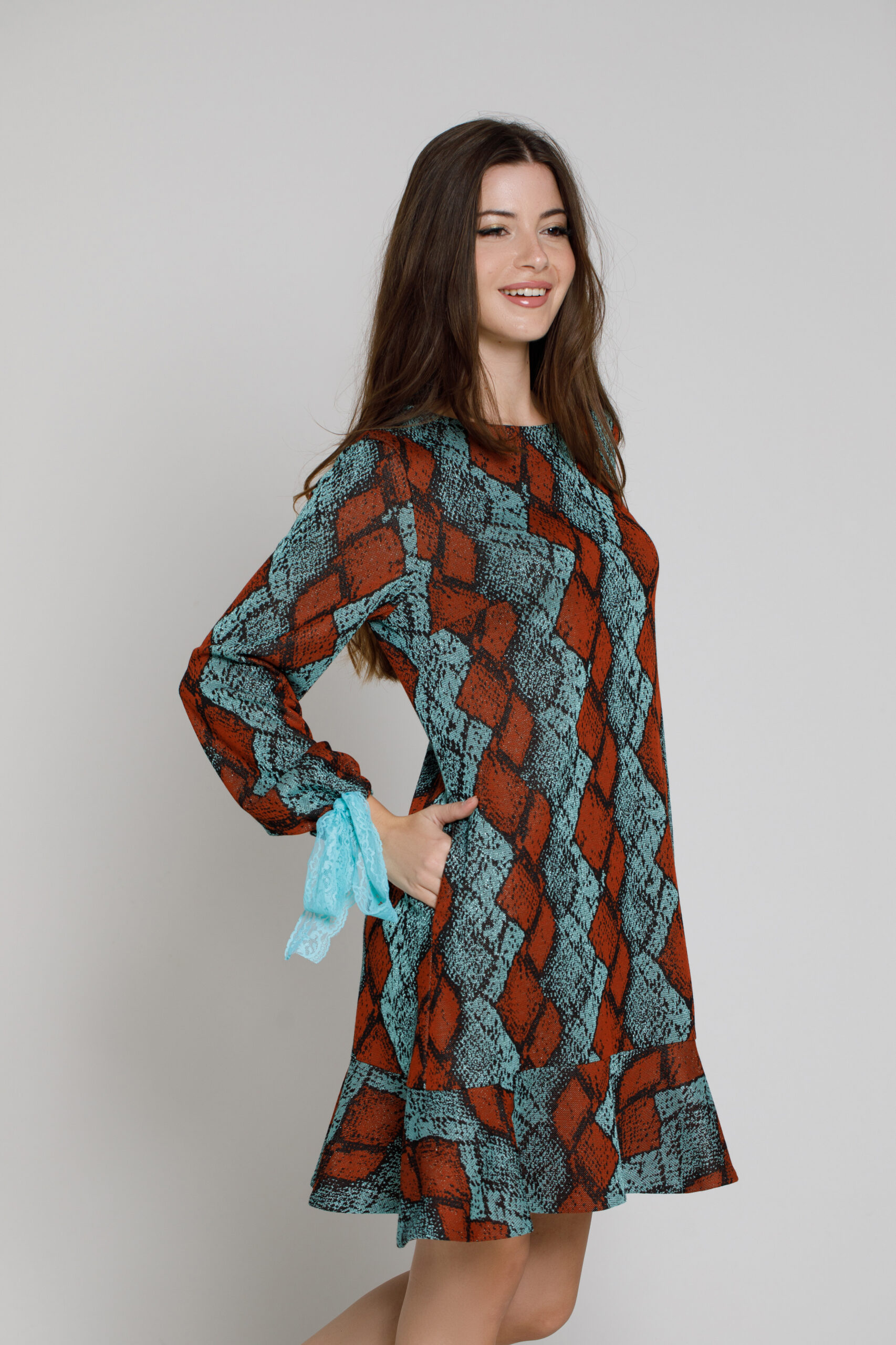 RUELLE jersey dress with ruffles. Natural fabrics, original design, handmade embroidery