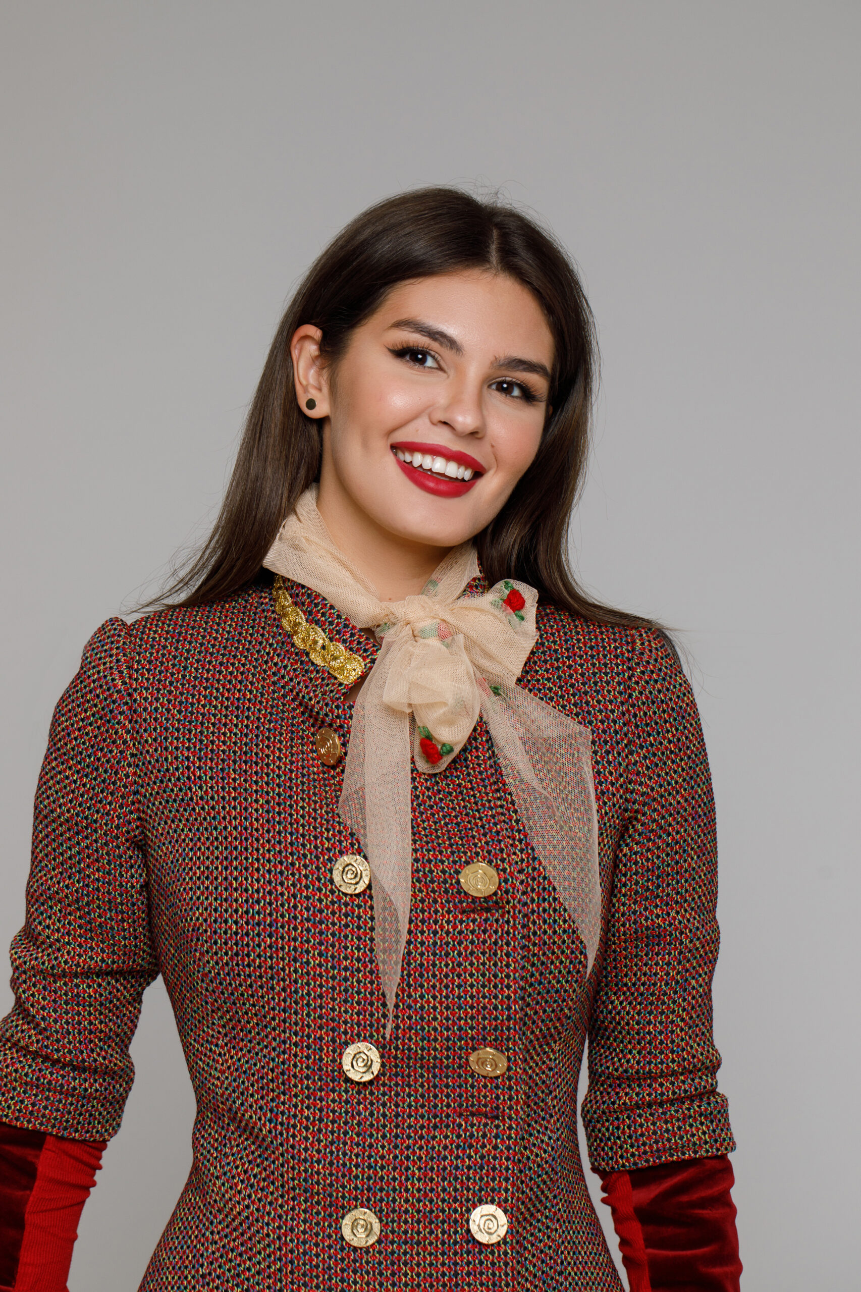 RASHA Red jacket with tunic collar. Natural fabrics, original design, handmade embroidery