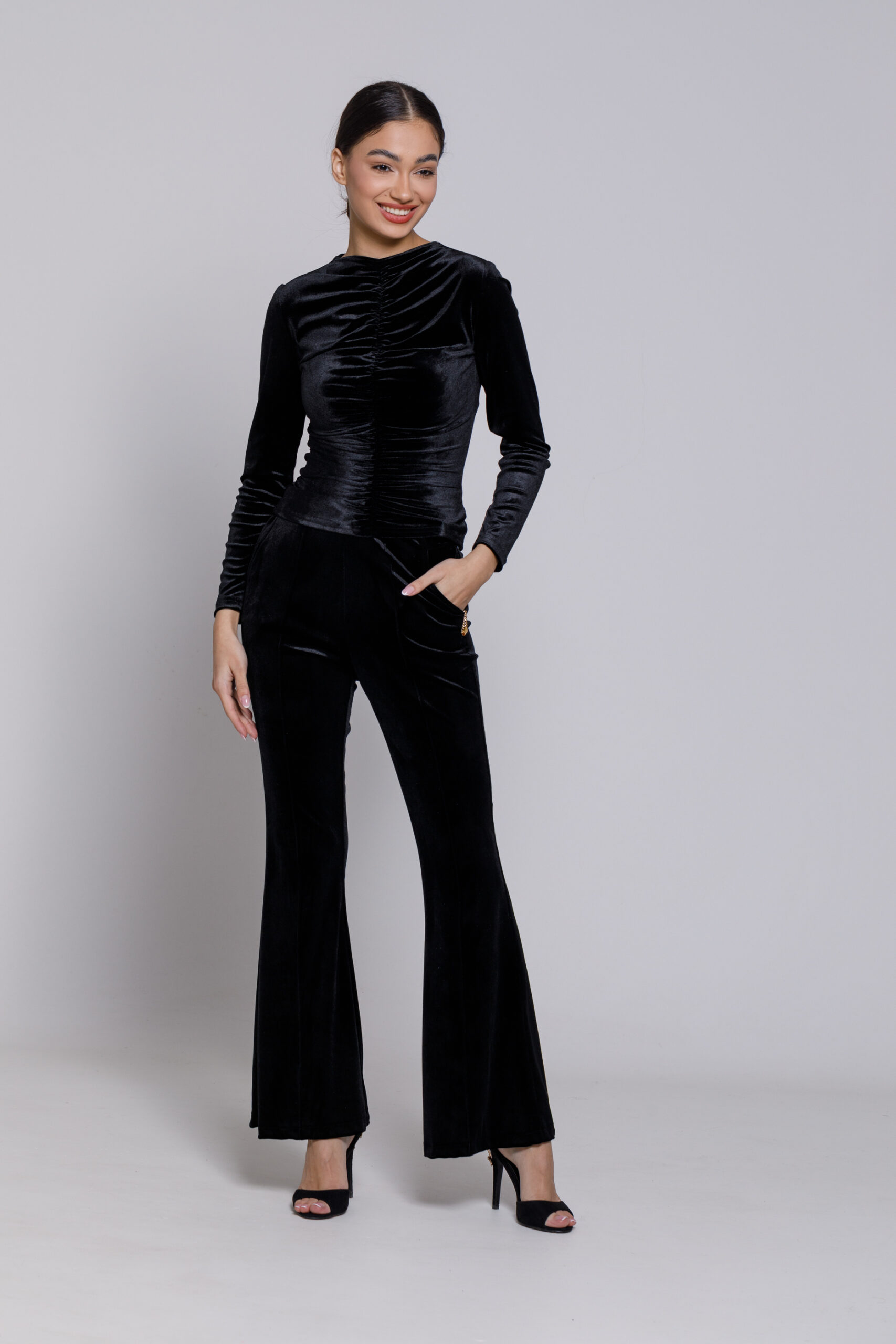 ANNA black velvet blouse. Natural fabrics, original design, handmade embroidery