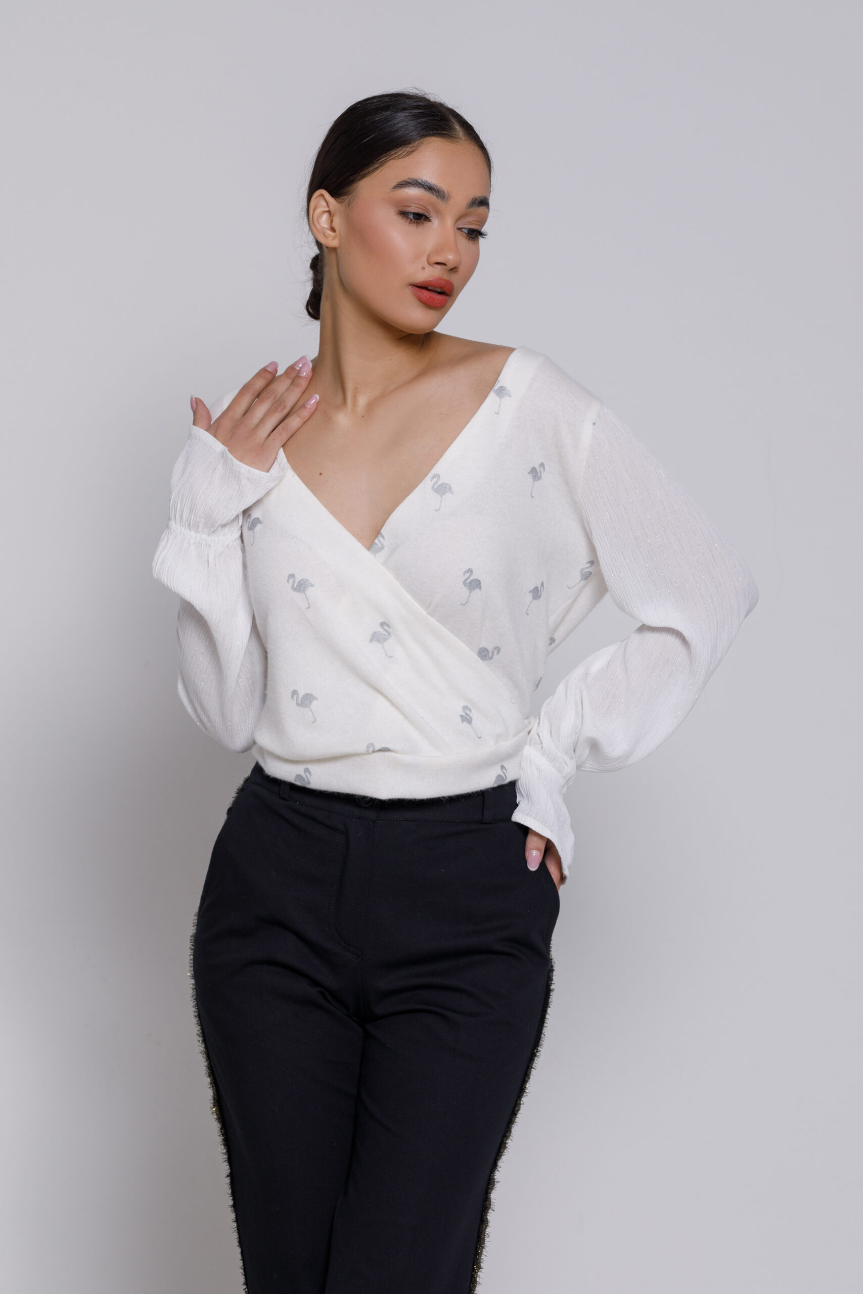 VIOLA White blouse. Natural fabrics, original design, handmade embroidery