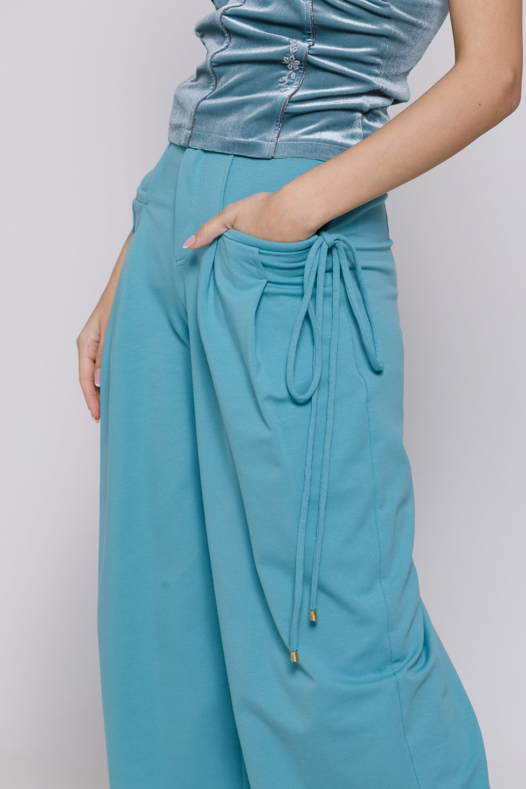 BONNIE turquoise pants. Natural fabrics, original design, handmade embroidery