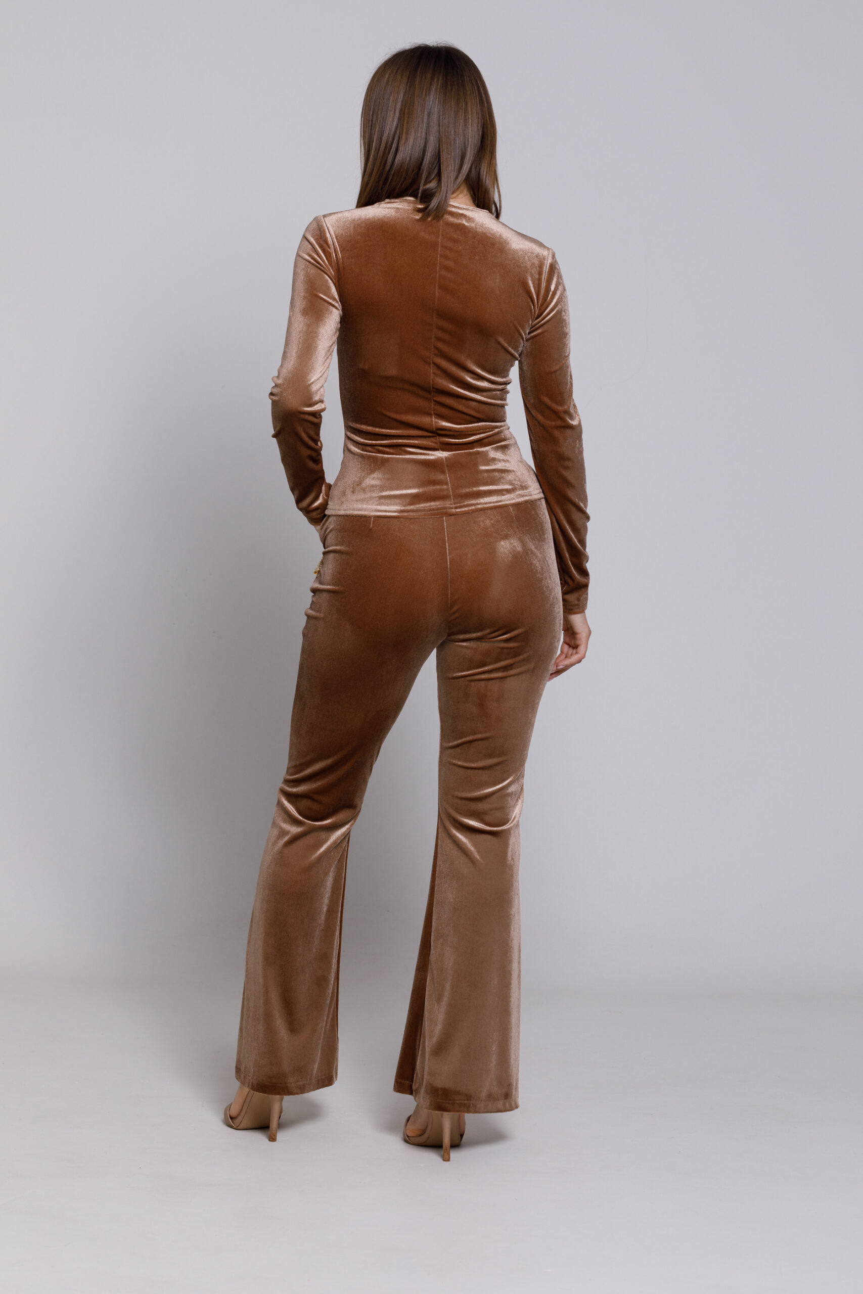 Pantalon SAM din catifea cappuccino. Materiale naturale, design unicat, cu broderie si aplicatii handmade
