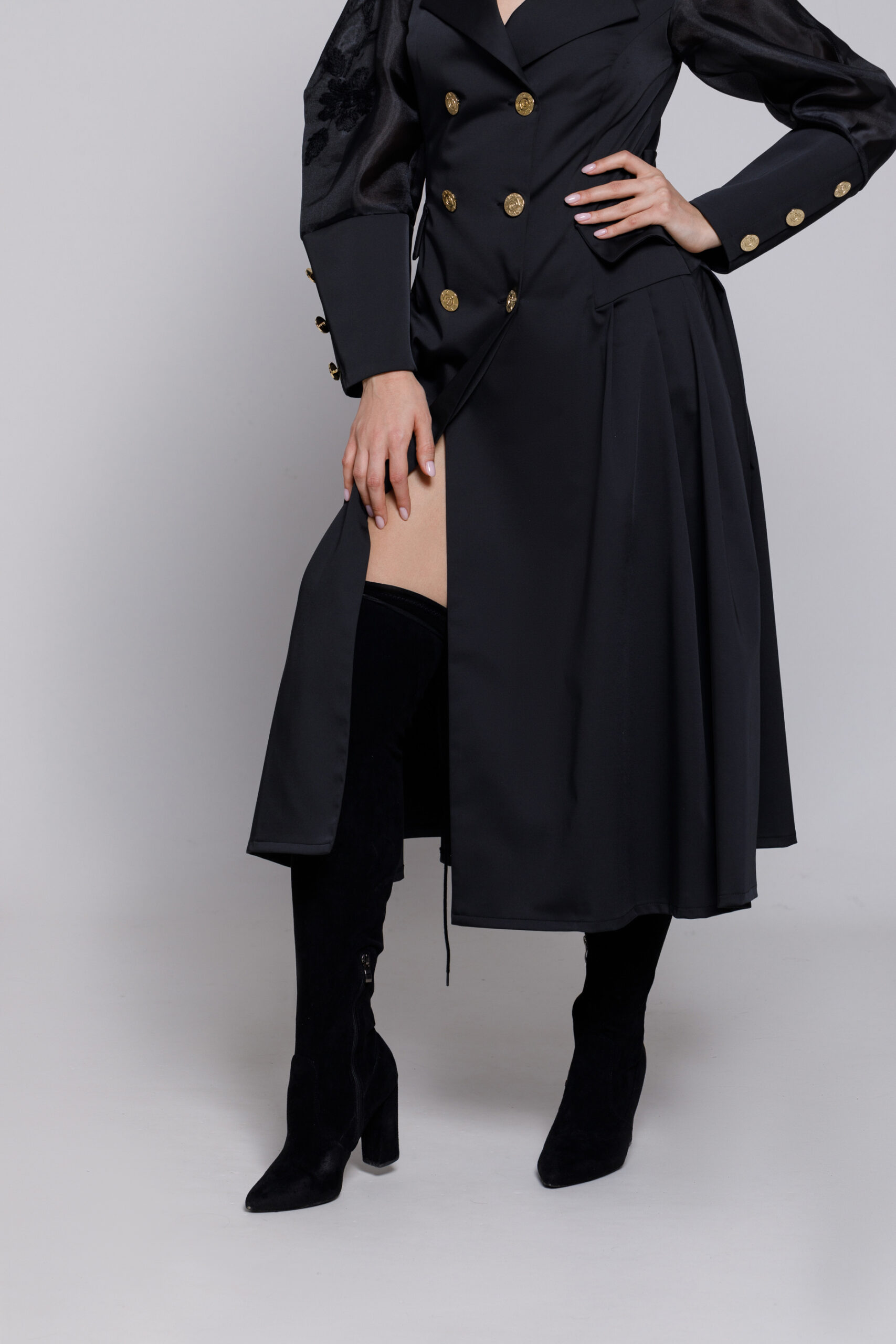 Dress/Overcoat MILENA made of tercot with organza sleeves. Natural fabrics, original design, handmade embroidery