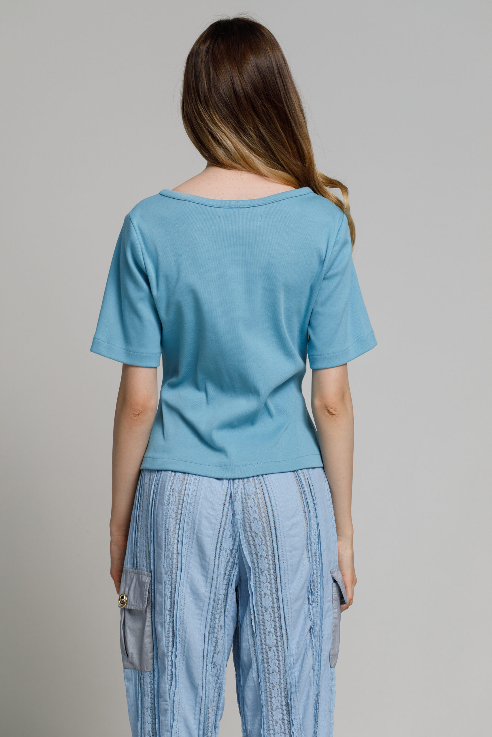 Bluza CHIARA bleu. Materiale naturale, design unicat, cu broderie si aplicatii handmade