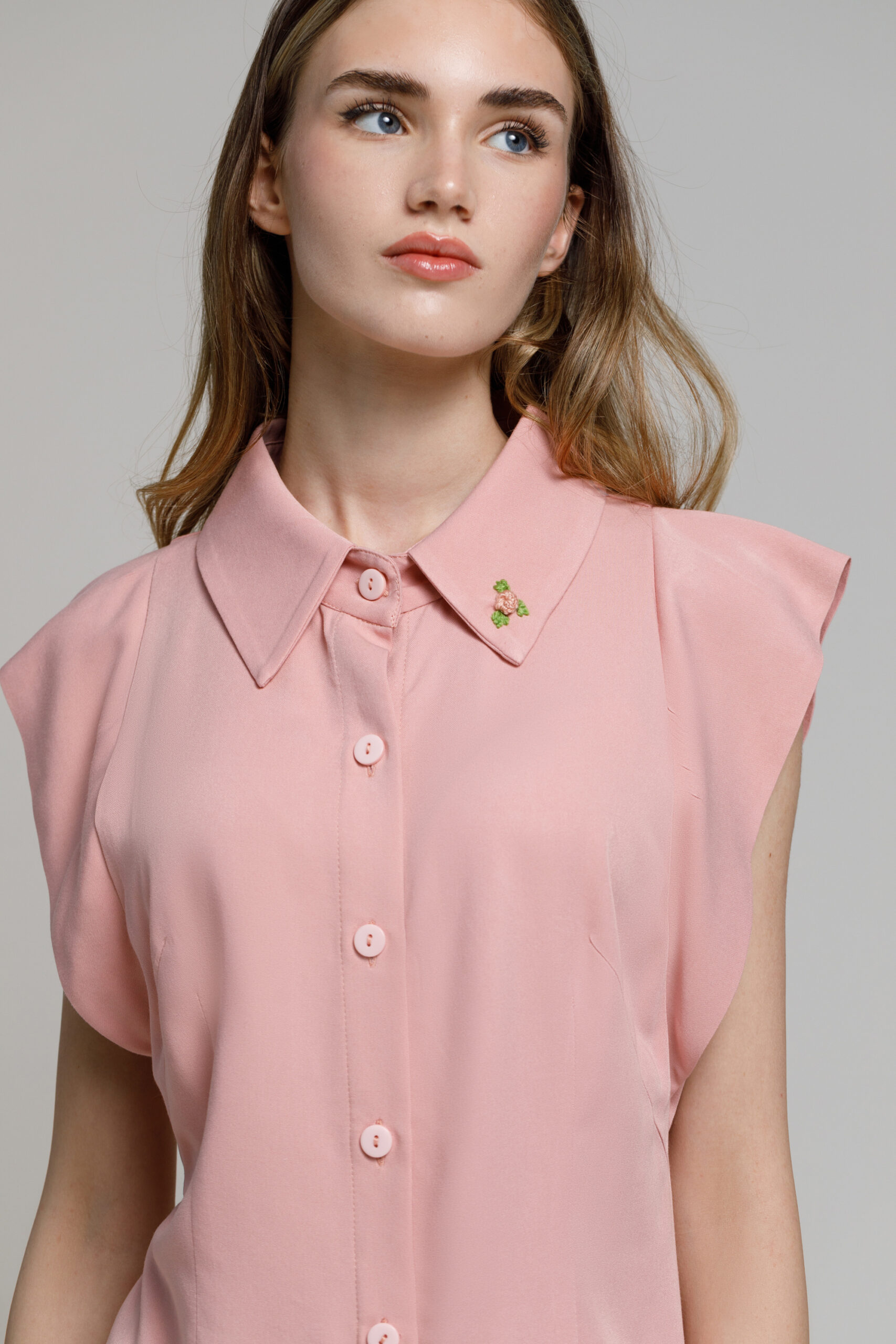OPAL pink viscose shirt. Natural fabrics, original design, handmade embroidery