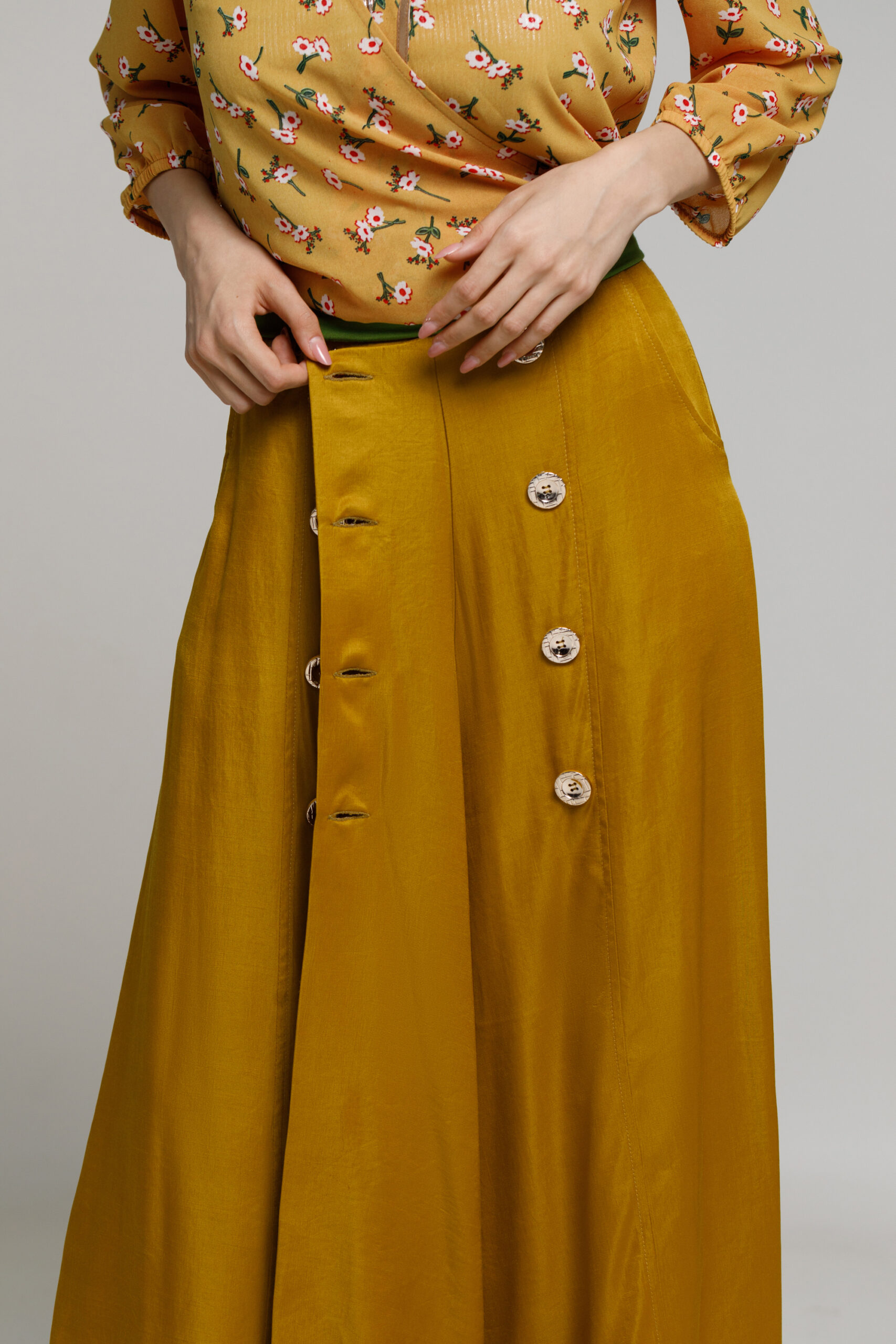 NEVIN Skirt - long trousers with two rows of buttons. Natural fabrics, original design, handmade embroidery