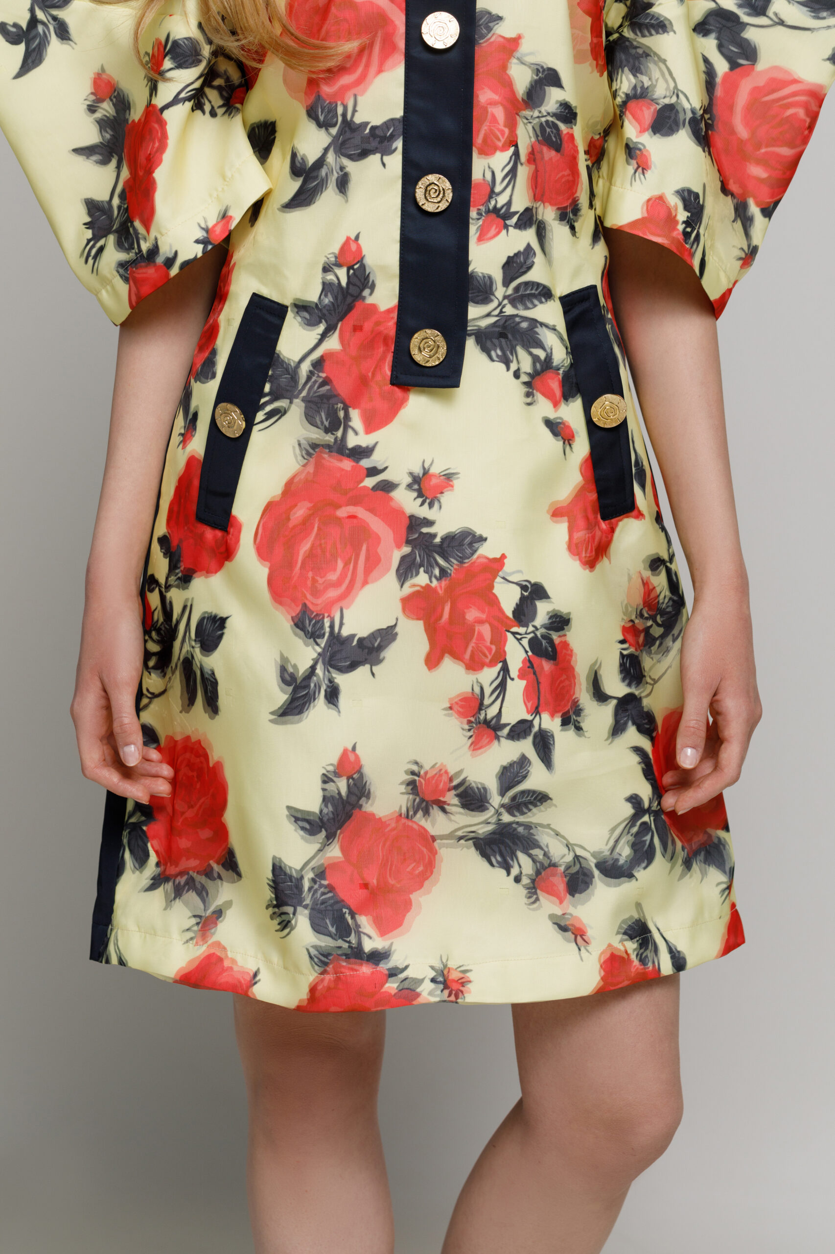 BELLA brocade dress with floral print. Natural fabrics, original design, handmade embroidery