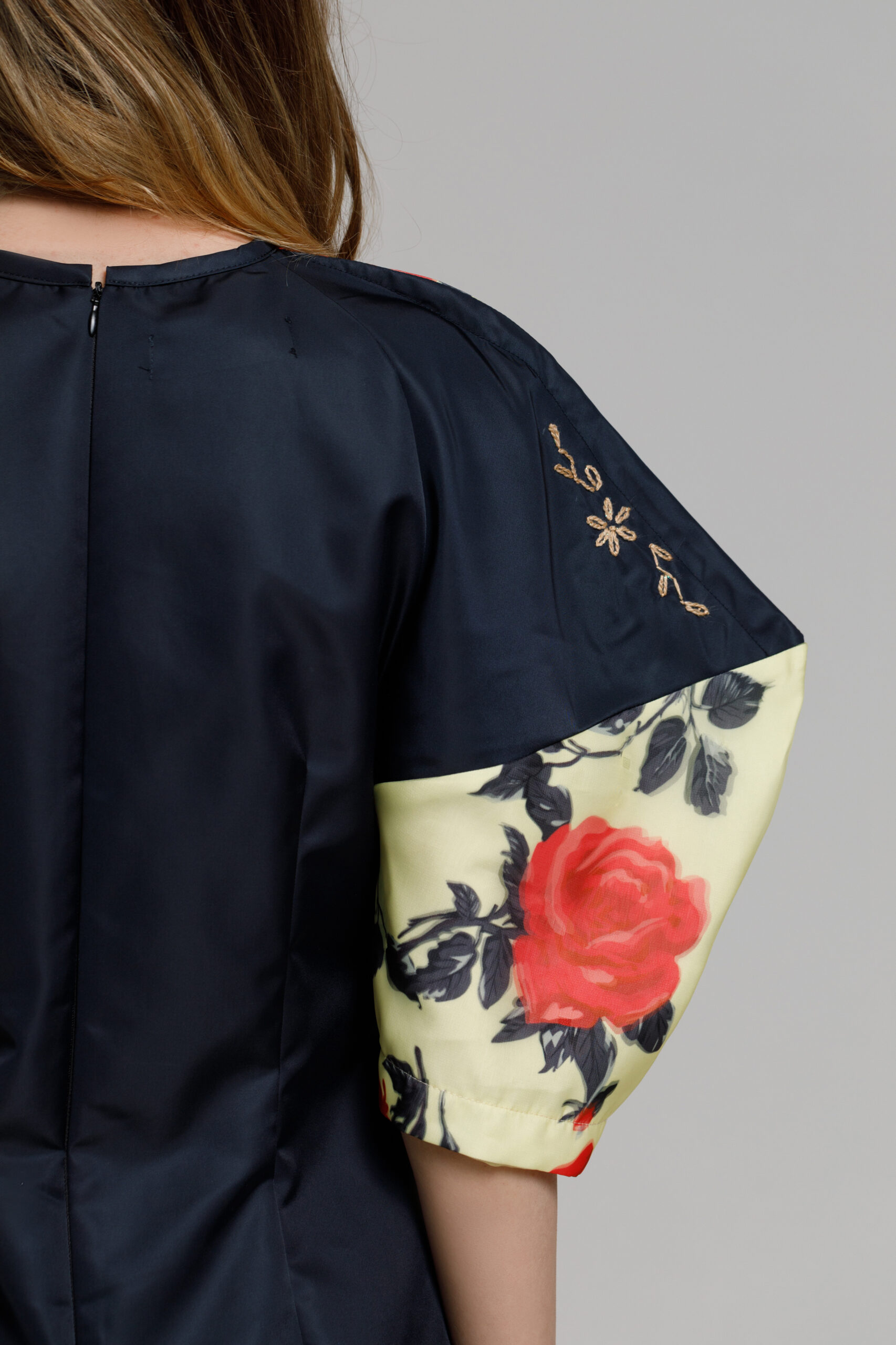 BELLA brocade dress with floral print. Natural fabrics, original design, handmade embroidery