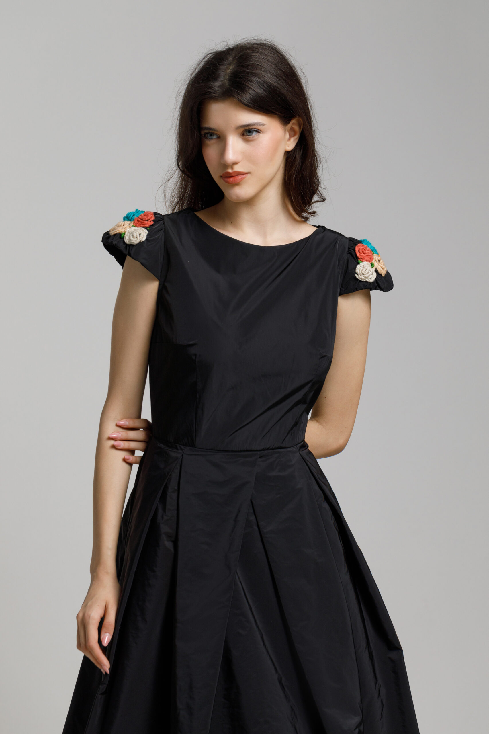 CHLOE black dress with embroidery. Natural fabrics, original design, handmade embroidery