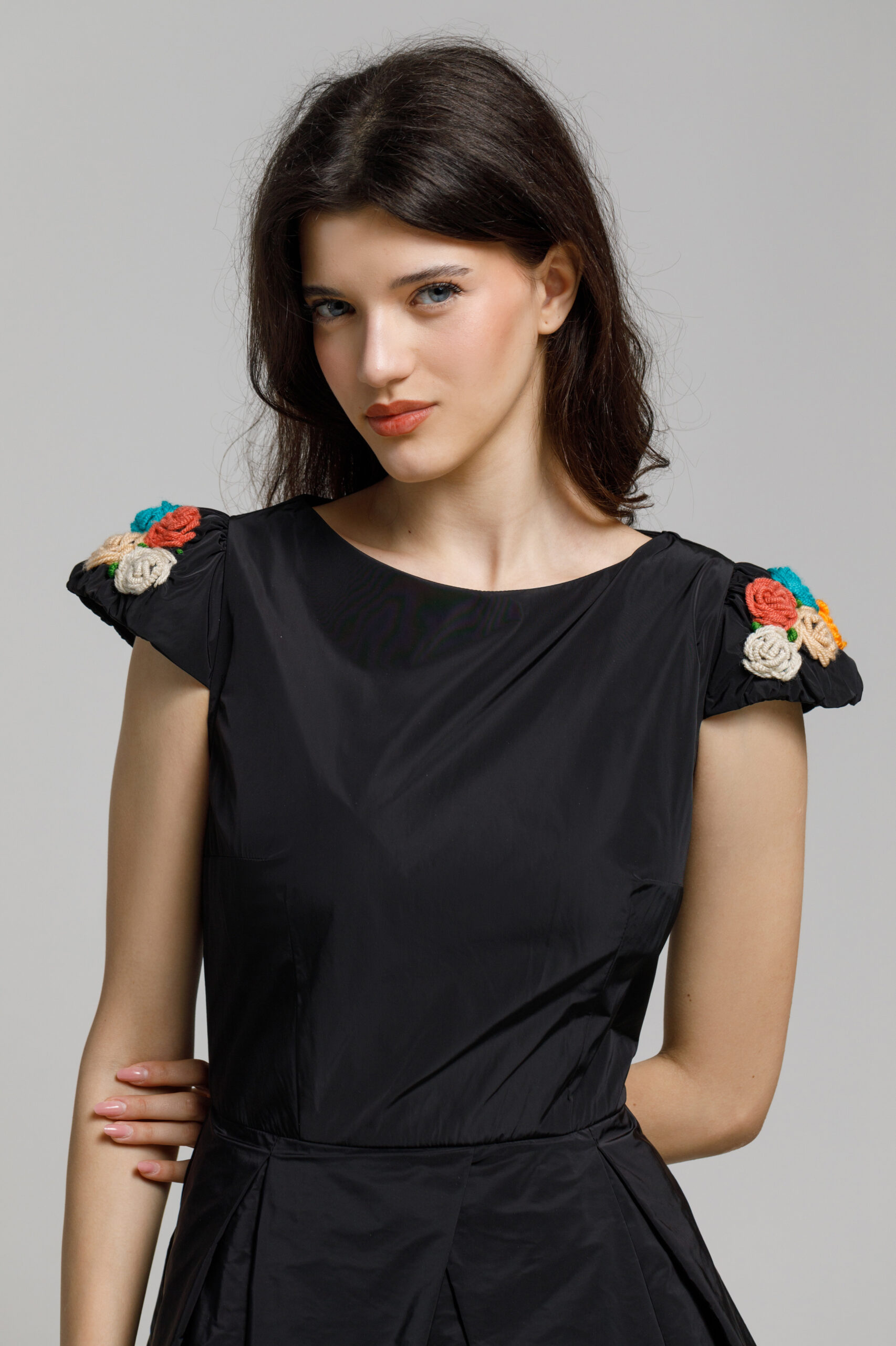CHLOE black dress with embroidery. Natural fabrics, original design, handmade embroidery