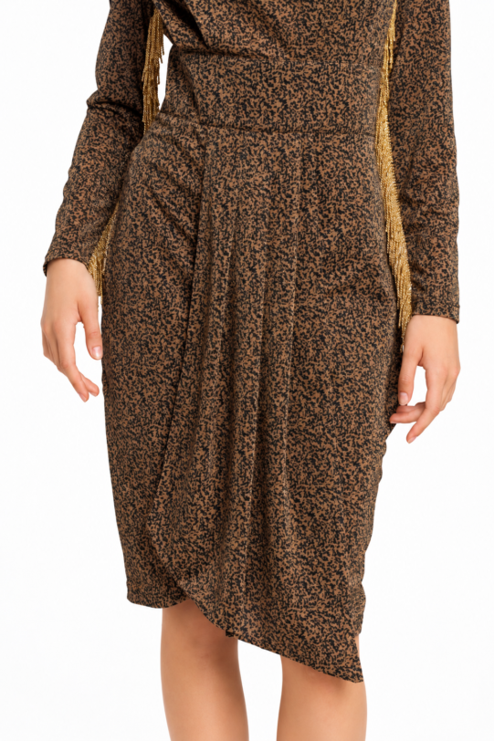 Rochie MATHILDE EUDORA cu drapaj și franjuri. Materiale naturale, design unicat, cu broderie si aplicatii handmade